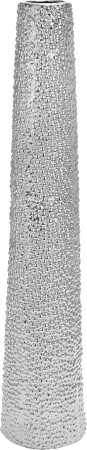 Deco 79 Ceramic Decorative Vase Tall Centerpiece Vase with Bubble Texture, Flower Vase for Home Decoration 8" x 8" x 39", Silver