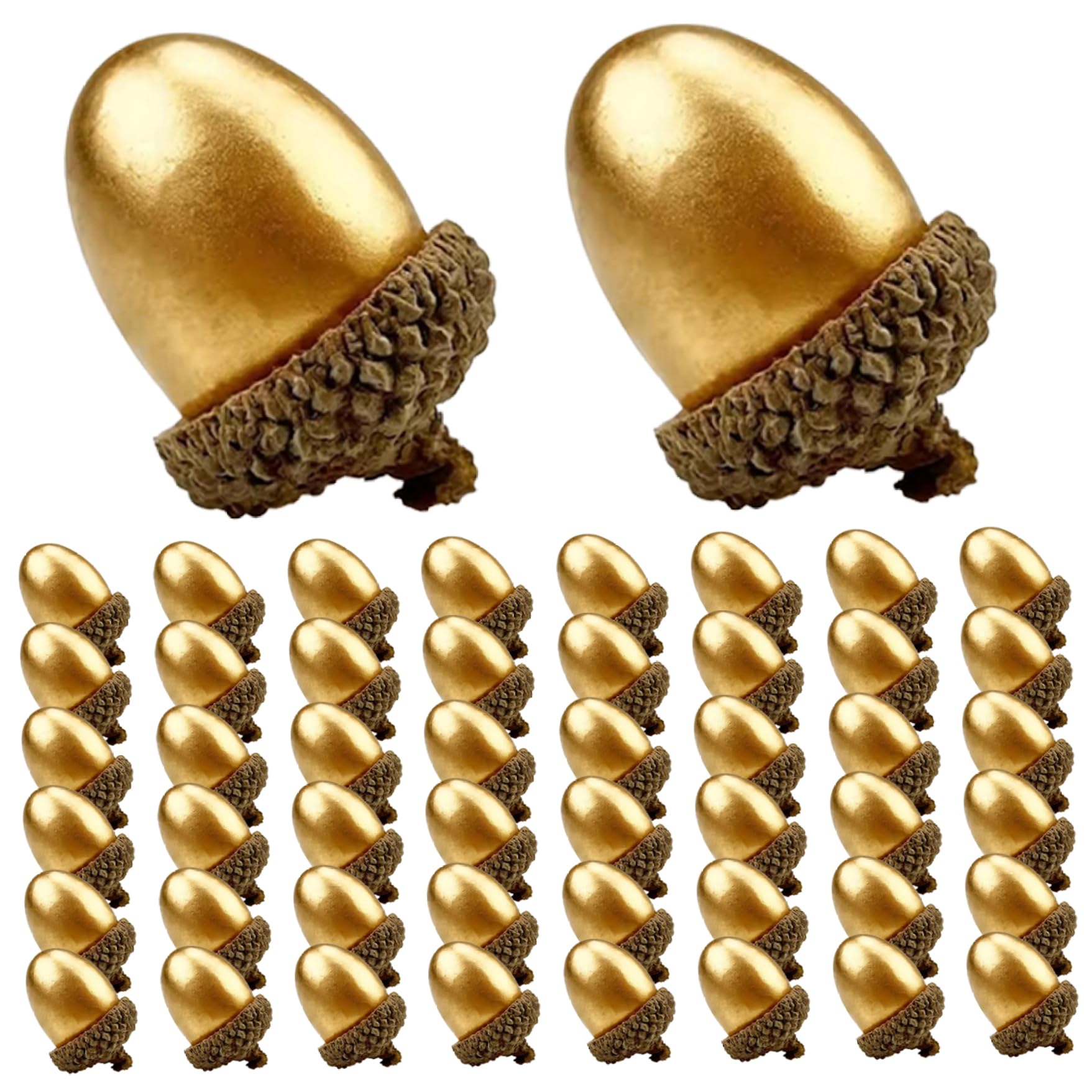 NASSMOSSE 50Pcs Artificial Acorns Christmas Decorations, Golden Acorn Decor with Natural Cap, Foam Fruit Props for Thanksgiving Christmas Home Table Decorations