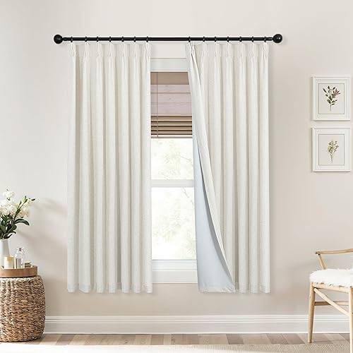 Miniatura 24 de Mrs.Naturall Cortinas Opacas Beige Crema de 96 Pulgadas de Largo Juego de 2 Paneles, 8 Pies 8 Pies Cortinas Plisadas Pinzadas Oscurecedoras de Beige