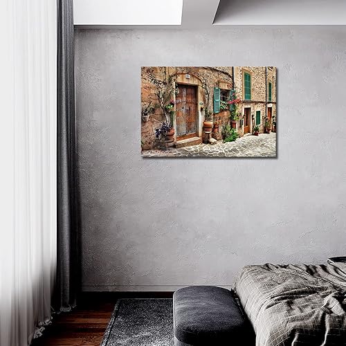 Miniatura 2 de Calles de viejos pueblos mediterráneos con flores ventanas arte de pared pintura impresa en lienzo arquitectura imágenes para decoración del hogar
