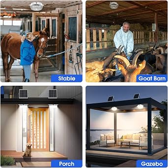 Solar Ceiling Light Motion Sensor, 5 Modes Day/Night for Shed Barn | Dimmable, 6000K/4000K/3200K with Remote & On/Off Switch, IP65 Waterproof, Indoor Outdoor for Shop Porch Patio Chicken Coop