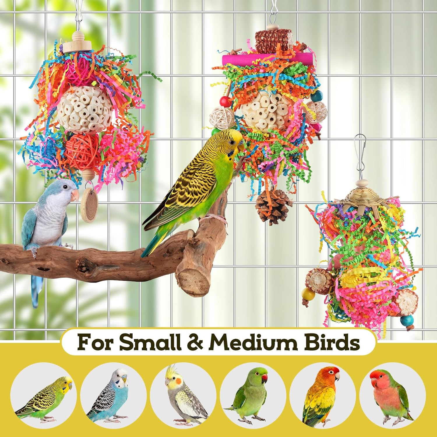 Bird Toys, Parakeet Foraging Toys, Hanging Chewing Toys with Natural Wooden Perches, Bird Cage Accessories, Suitable for Parakeets, Cockatiels, Budgies, Lovebirds & More image 5