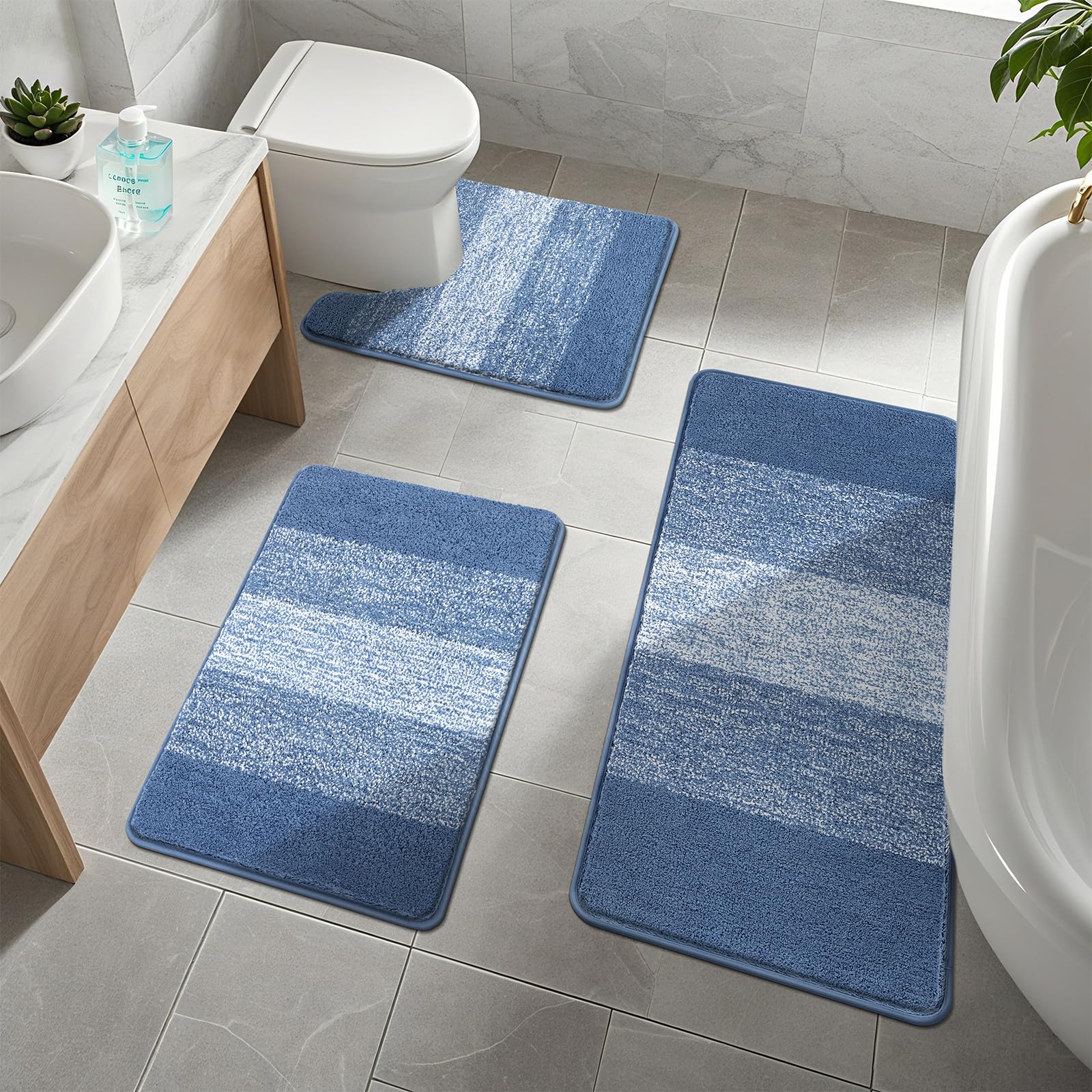 Enyhom Juego de 3 Alfombra de Baño de Microfibra, Alfombrilla Baño Super Absorbente, Ultra Suave Alfombra Baño Lavable a Máquina, Alfombrilla Ducha Antideslizante y Tapete Casa de Banho Forma de U