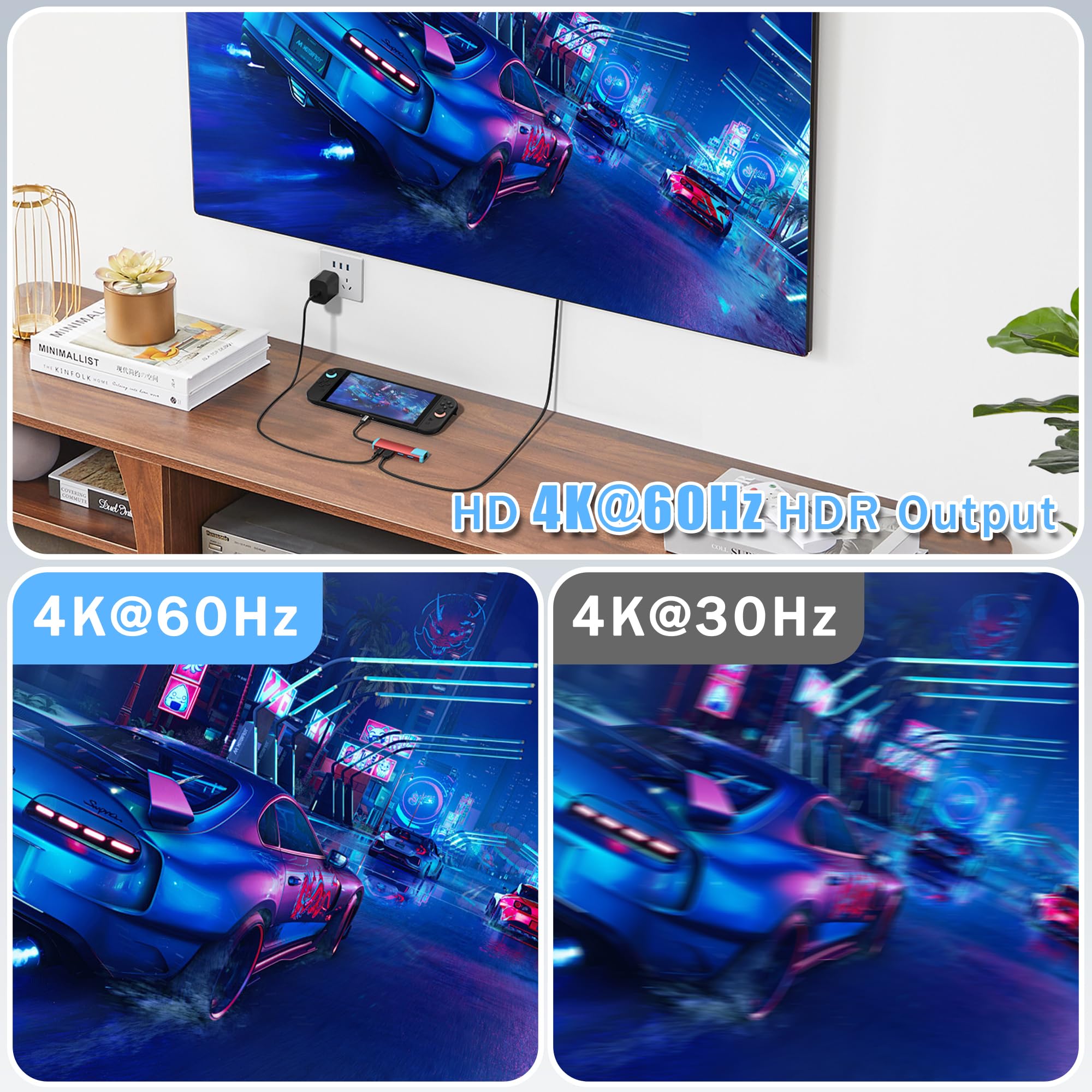 USB C Switch 2 Dock, adattatore HDMI 4K a 60 Hz con porta PD/USB 3.0/Gigabit Ethernet, dock di ricambio per interruttore/switch OLED/Steam Deck/ROG Xbox Ally X/Legion Go
