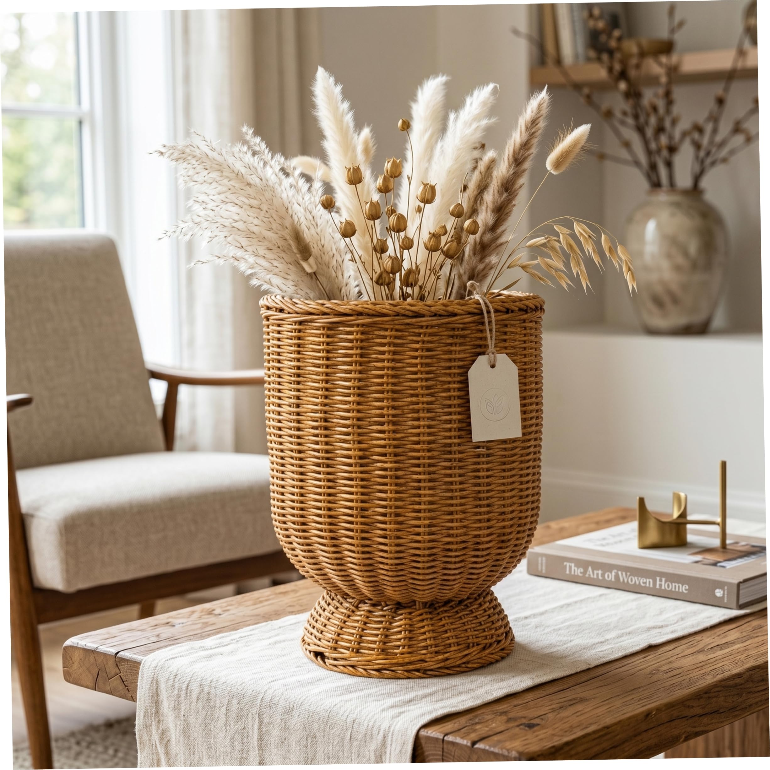Wicker Planter, Handwoven Plant Basket Decorative Urn Planter Flower Holder for Indoor & Outdoor, Small, Rattan Vase, Wicker