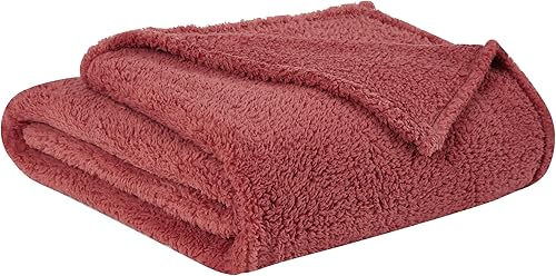 Miniatura 2 de Brooklyn Loom Manta de cama de sherpa de malvavisco, tamaño individual XL, rosa polvoriento