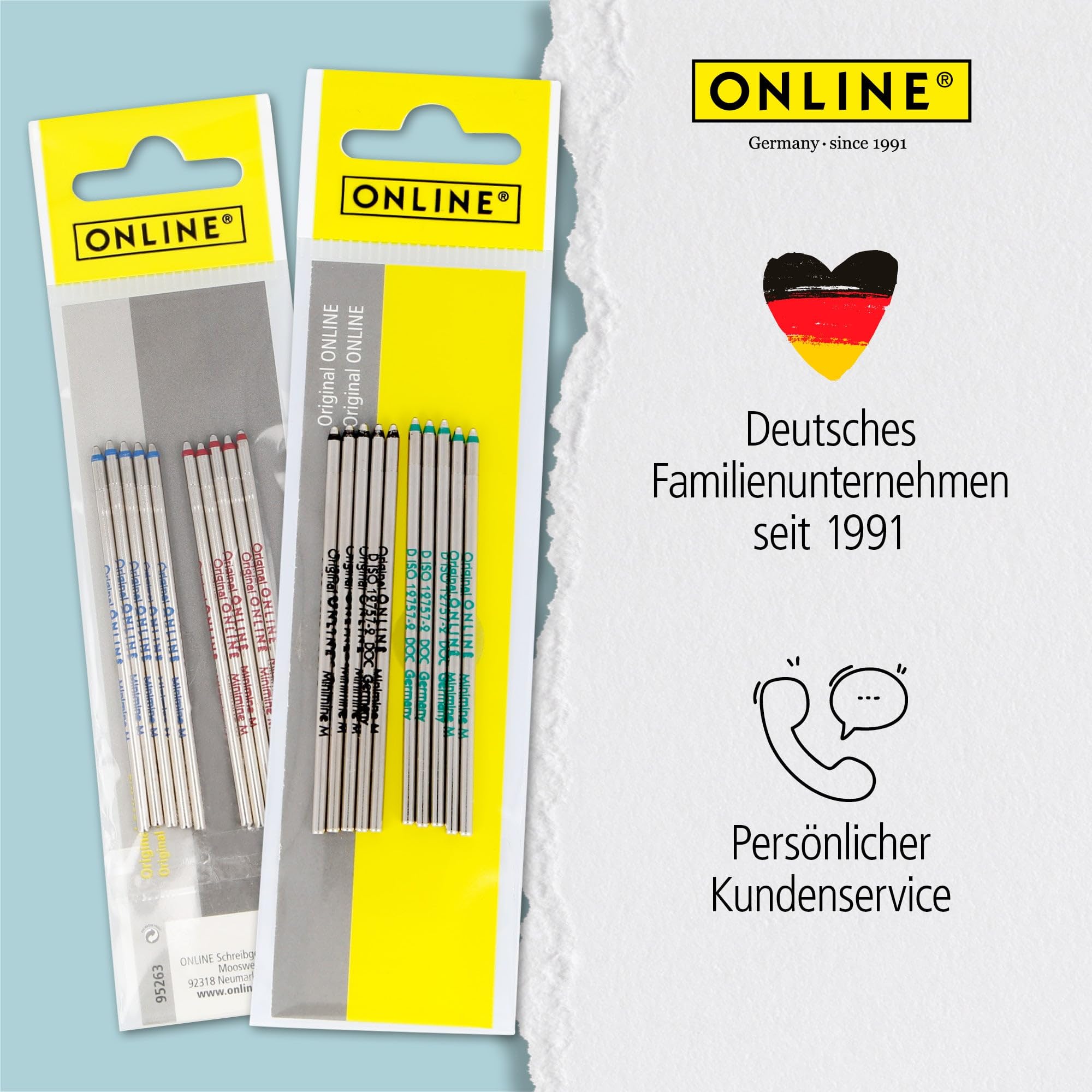 5 Kugelschreiber Ersatzminen – Steckminen, Verschiedene Farben (schwarz, Blau, Grün, Rot)