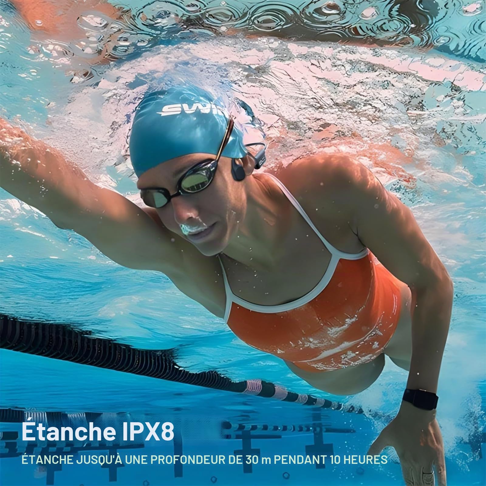 ZVD Casque Conduction Osseuse sans Fil,Casque de Natation IPX8 Étanche Version 5.4,Écouteur Sport Ouvert avec Lecteur Audio Intégré 32G Mémoire pour Natation, Vélo et Course à Pied
