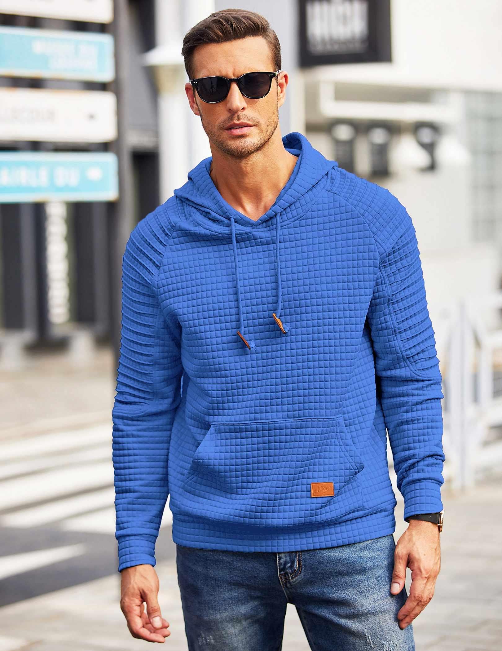 COOFANDY Felpa con Cappuccio da Uomo a Maniche Lunghe con Cappuccio in Waffle Felpa con Cappuccio Casual con Coulisse con Tasca a Marsupio