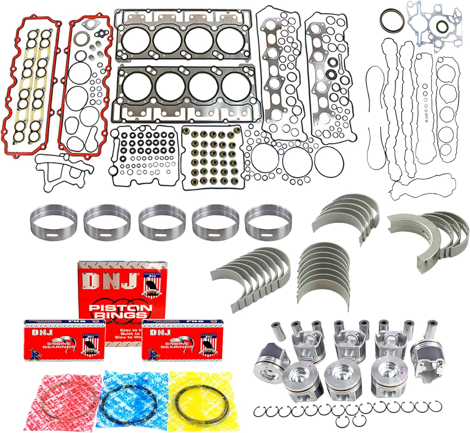 DNJ EK4214 Engine Rebuild Kit for 2003-2010 Ford E-350 Club Wagon, E-350 Super Duty, E-450 Super Duty 6.0L V8 32V OHV 363cid