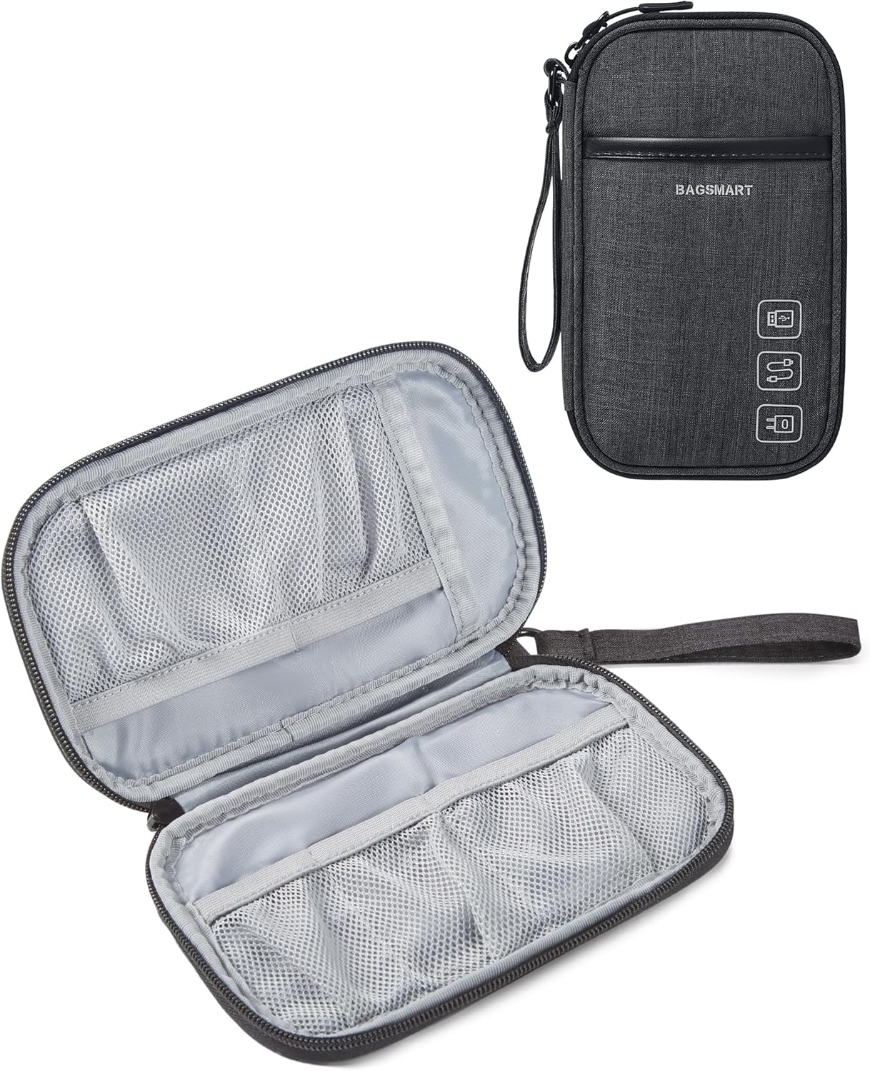 bagsmart Cable Organiser Bag Electronic Accessories Storage Case Holiday Travel Essentials Tech Pouch for Charger,Charging Cable,Flash Drive, Simple Single Layer – Black