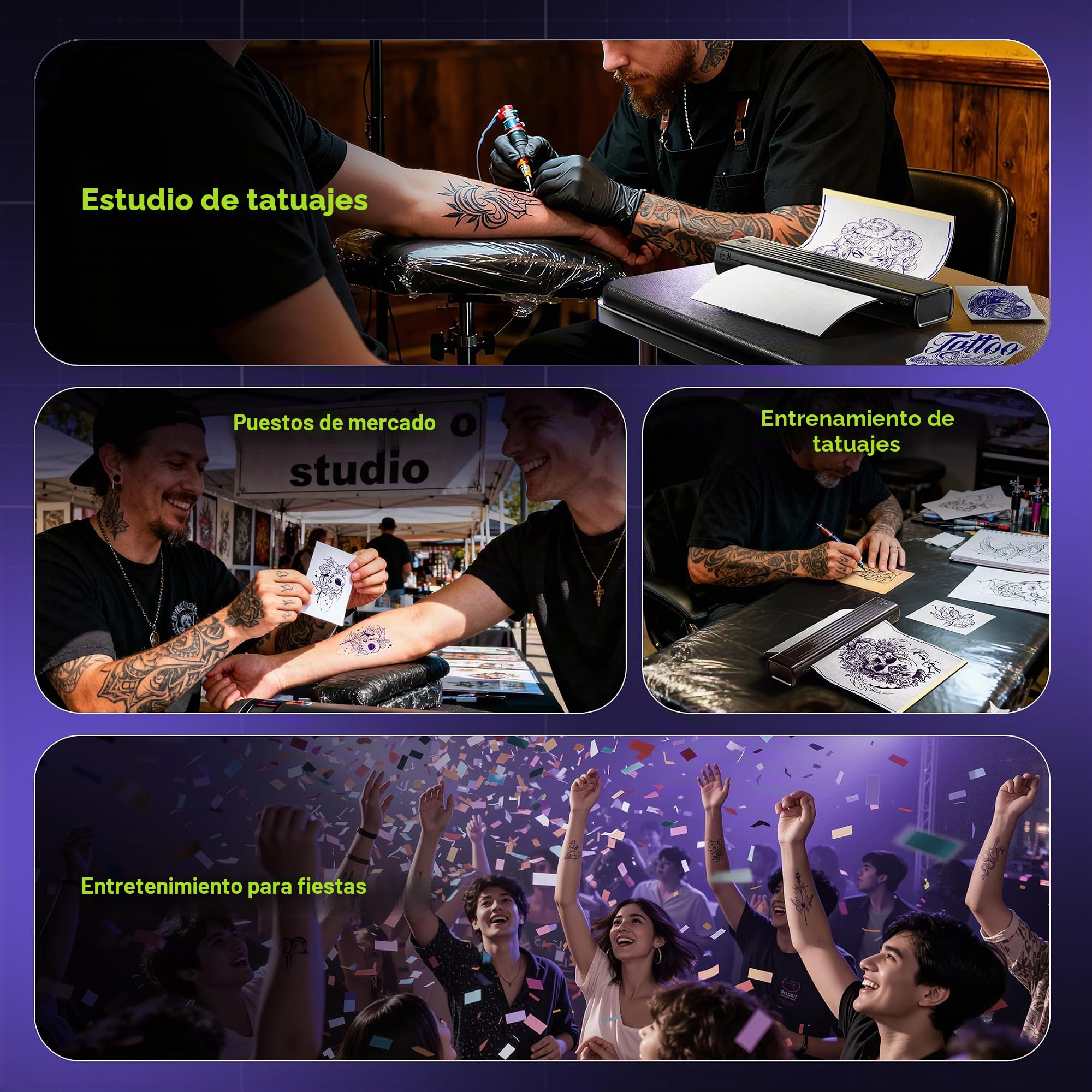 Itari Termocopiadora Tattoo, Impresora Tatuajes con 100 Hojas de Papel de Transferencia, Impresora Termica Tattoo, Impresora Tattoo Compatible con Smartphone PC,Negro,100 Hojas