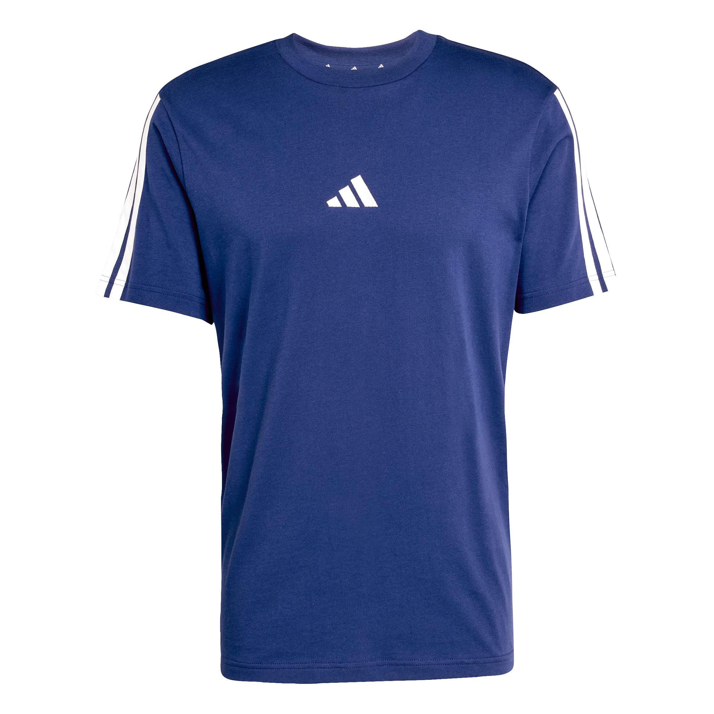 adidas Men's Essentials Three Stripes Single Jersey Shirt, Dark Blue/White, S