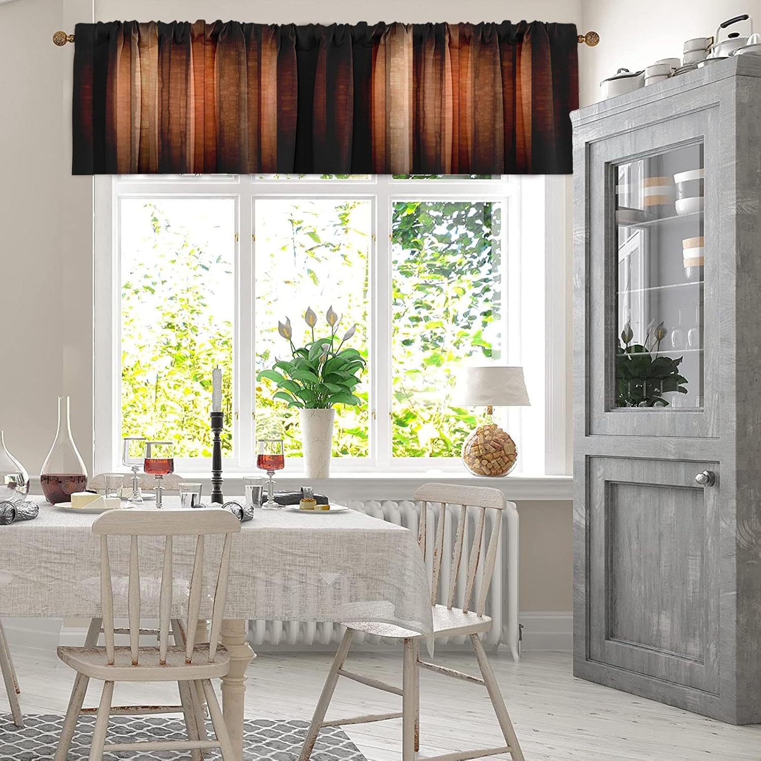 Emvency 4 Pack Valances Window Treatments, Orange Copper Vintage Stripe Blackout Adjustable for Living Room Bathroom Bedroom Kitchen Over Sink, 18x52 Inch Rod Pocket Valances - Image 6