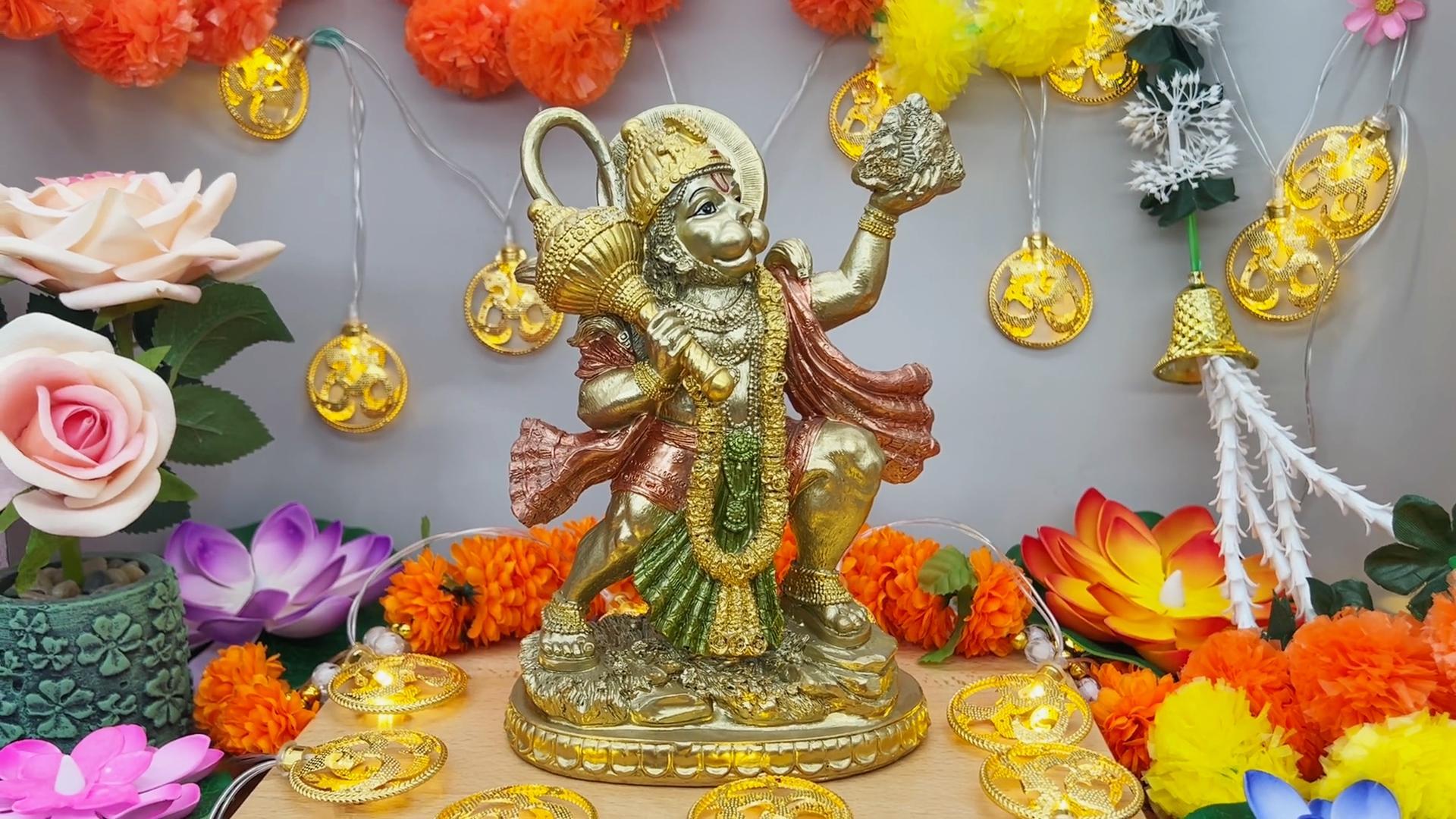 Estatua de Hanuman Dios Hindú con acabado dorado miniatura 7