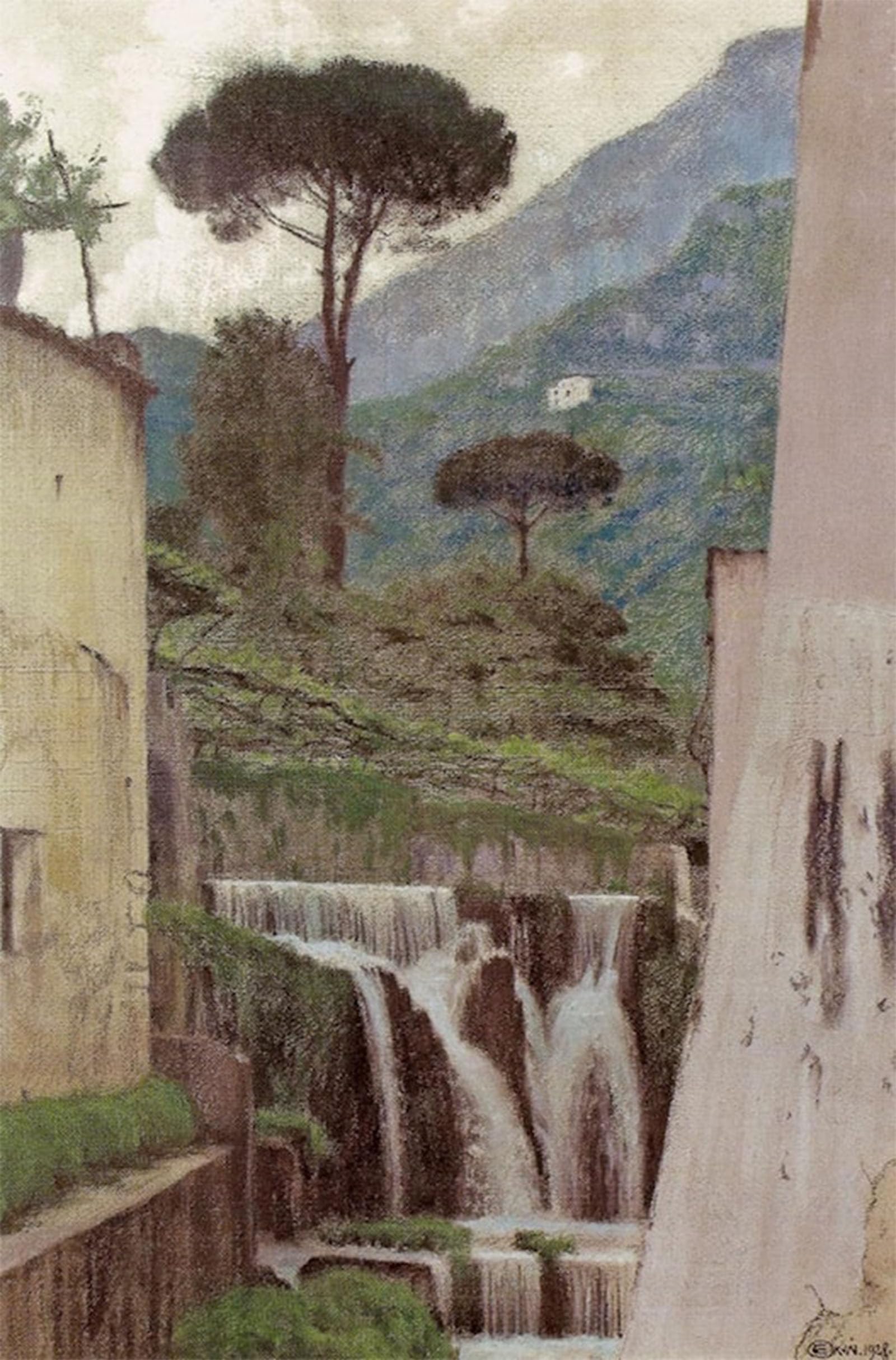 Posteriik No Frame Vintage Classic Picture Landscape Artwork The Waterfall By Edward Okun Portrait Canvas Painting For Office Home Decor 60X90cm