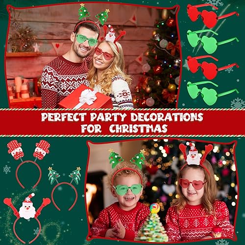 Miniatura 5 de Jutom Juego de 24 diademas de Navidad, accesorios de disfraz de Navidad, 12 piezas de sombreros y 12 pares transparentes sin montura para