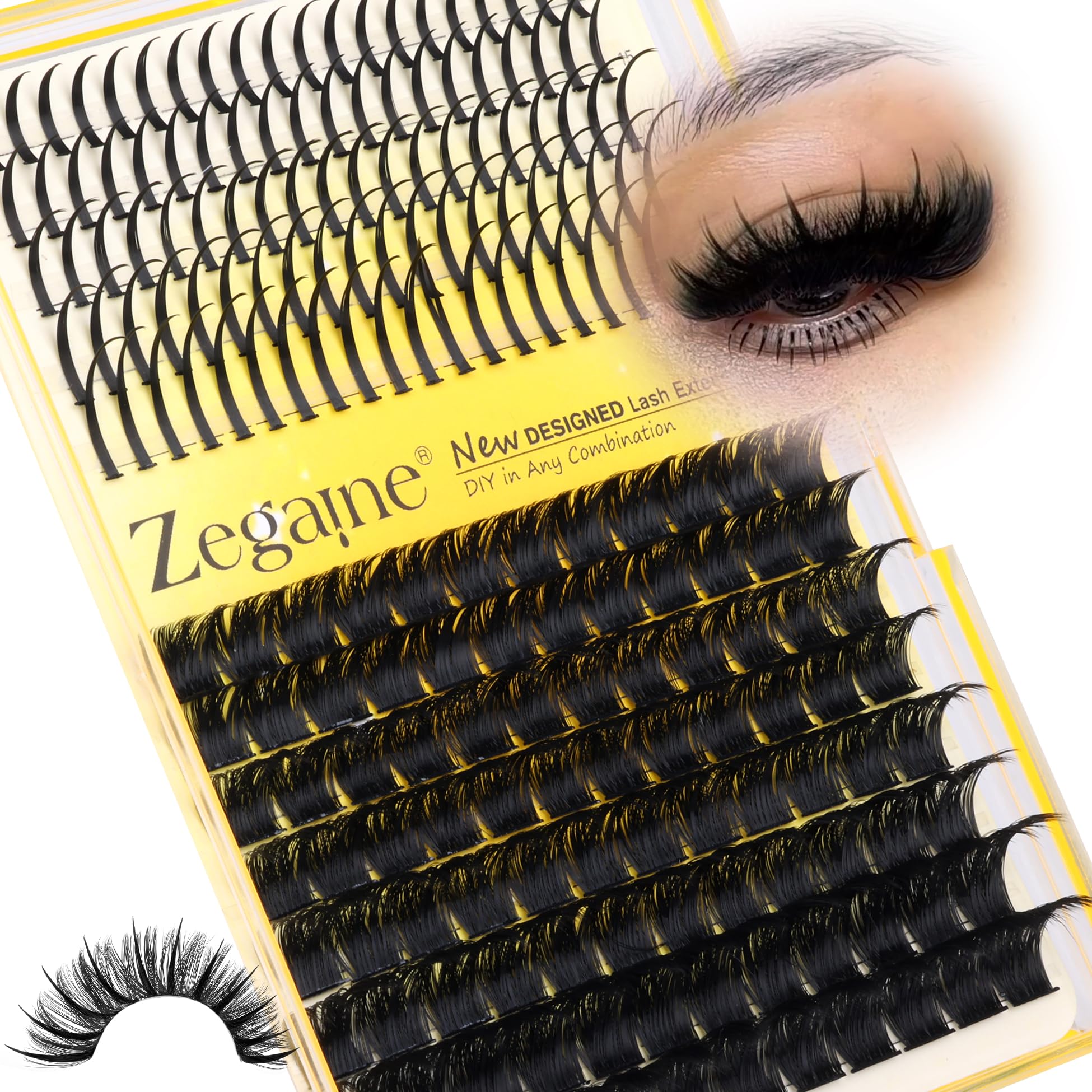200D Fluffy Lash Clusters With Spikes Thick Eyelash Cluster 13-21MM Long Spikes Lash Clusters Fluffy Individual Lashes Volume Eyelash Extensions Mega DIY Lash Extensions 10-18MM 196Pcs by Zegaine