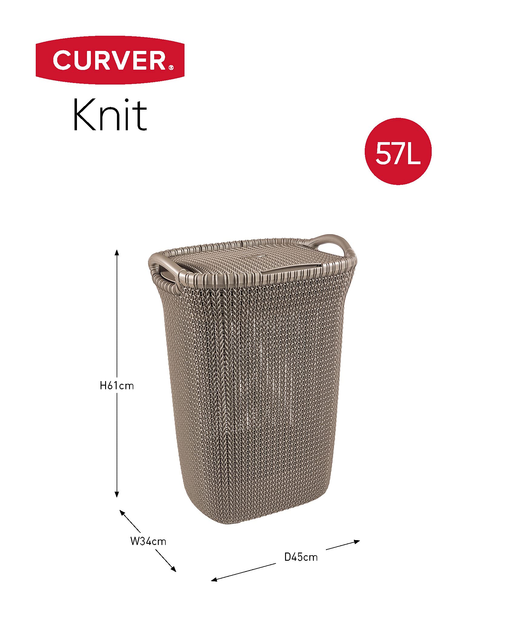 Curver Knit Wäschekorb 2er Set mit Deckel aus Kunststoff, 57 Liter, rechteckig, Weiß, mit Griffen und Belüftungsöffnungen