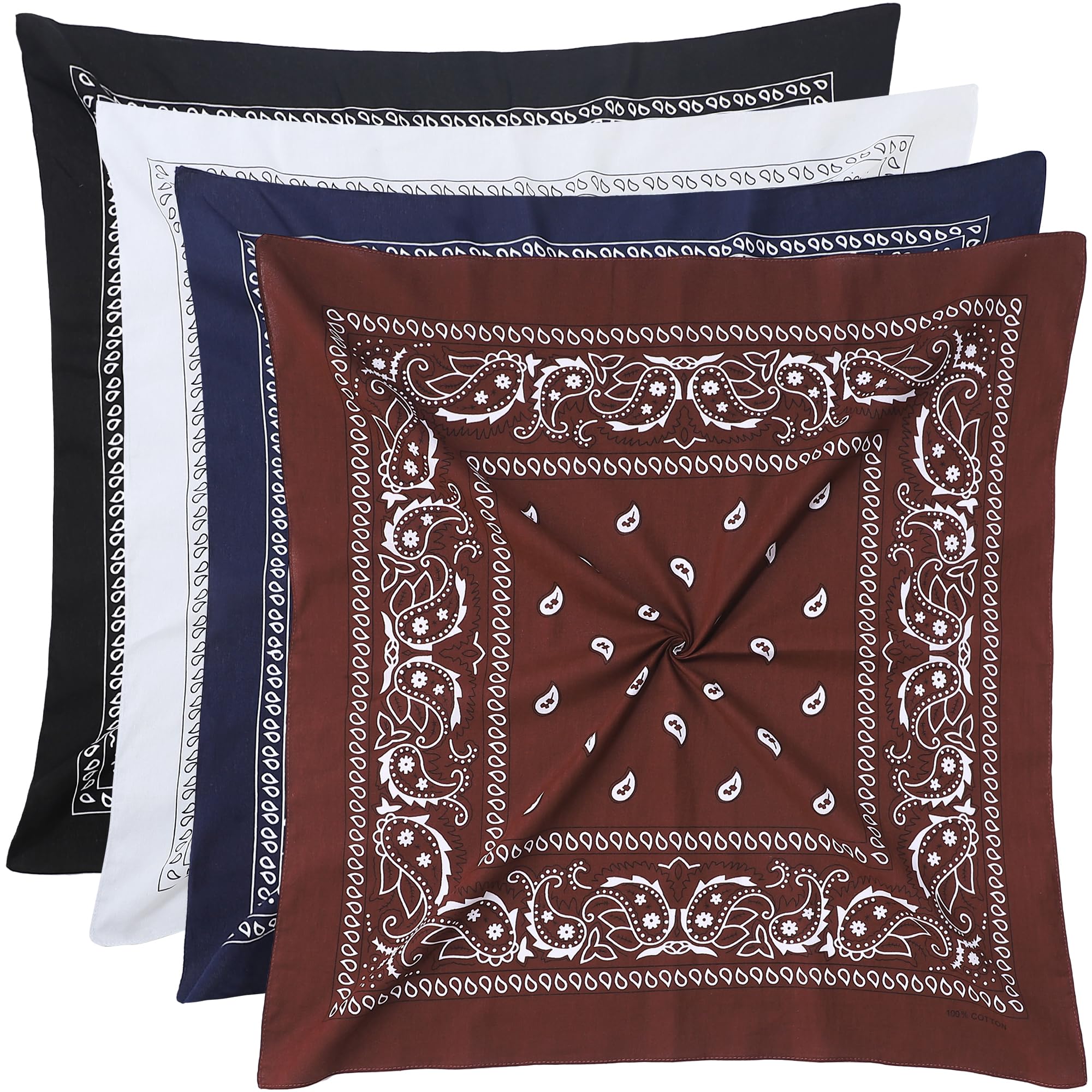 Mochabao 100% Cotton 27" x 27" Large Bandanas for Men &amp; Women, Multi-Purpose Bandana Headbands, Square Head Scarf