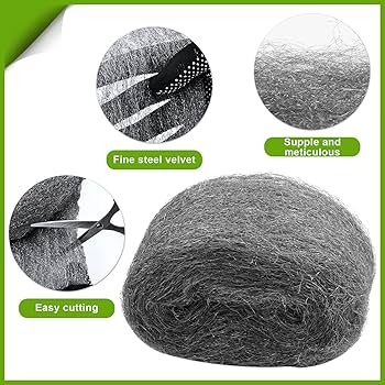 Steel Wool Mice Control Steel Wool Filler Kit, - 3 Pack, 2.75 Inches×8.2ft Wool, Gap Blocker Coarse Wire Hardware Cloth DIY Kit With Cut Gloves & Scissors For Holes, Wall, Vents In