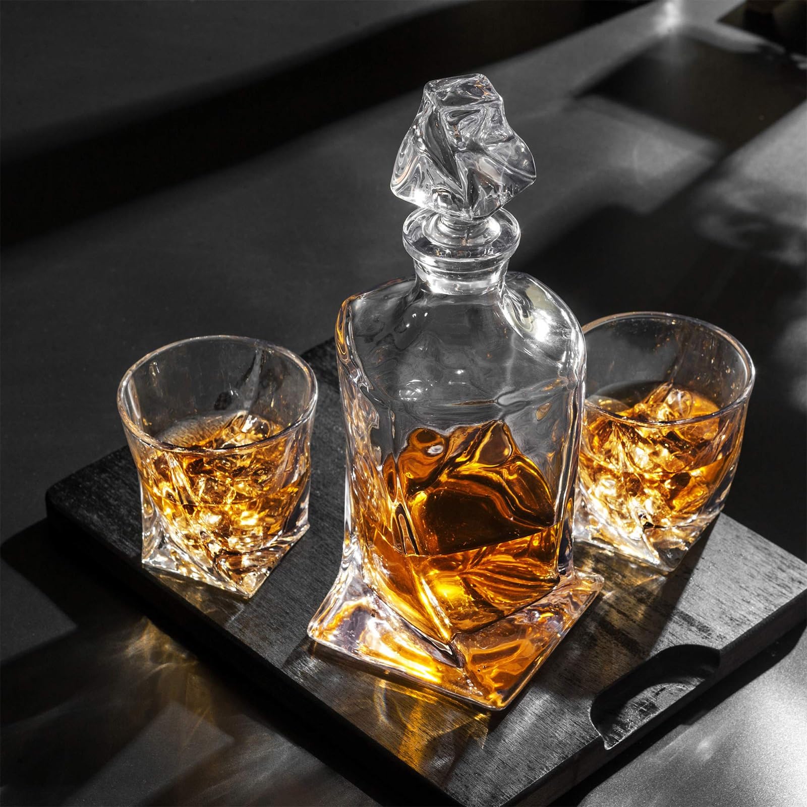 Rzeźba Karafka Whisky, Zestaw Karafki Do Whisky 750 Ml, Premium Kryształowe Karafki Likier Z 6 Antycznych Szklanek Koktajlowych, Szkockiej Whisky, Bourbon, Dzień Ojca