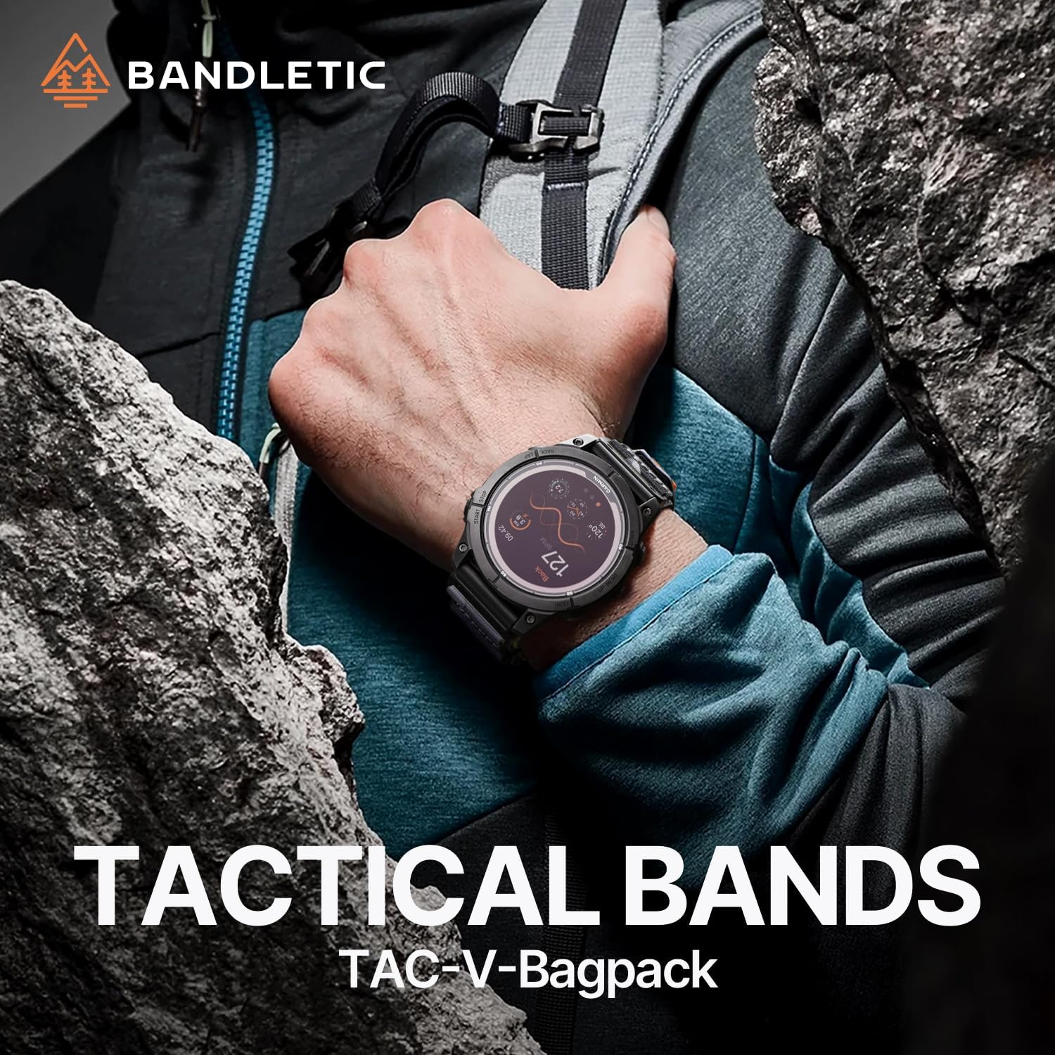 Bandletic 22mm Tactical Military Nylon Watch Band Compatible with Garmin Fenix 8 47mm/7/7 Pro/6/6 Pro/5/5 Plus/Instinct 3 2/Forerunner 970/965/955/945/745/Approach S70/S62/S60/Epix 2 Pro/Quatix 7/6/5 - Image 2