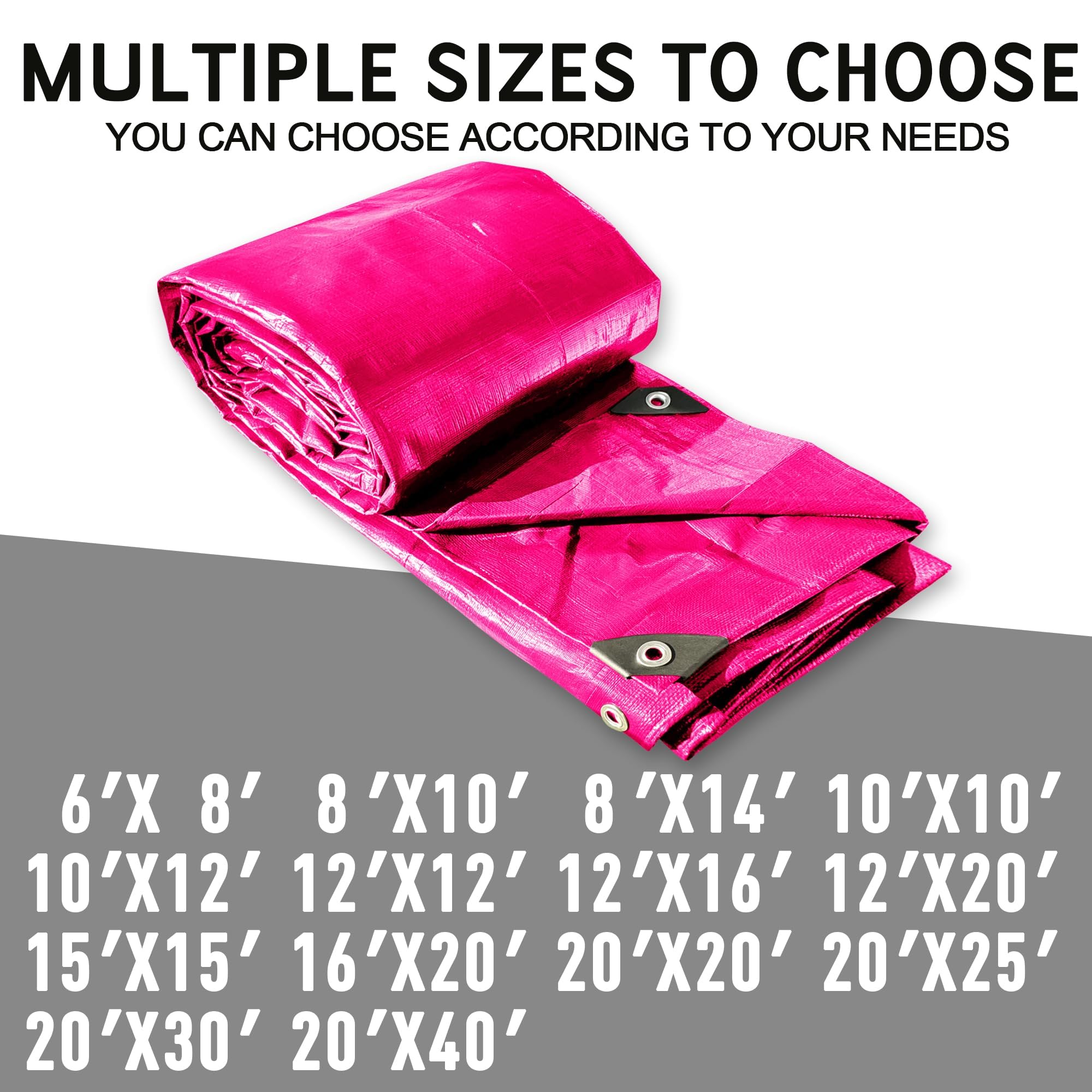 STARPYNG-12 Mil Pink/Silver 5x20 Feet Tarp-Heavy Duty Poly Tarp-Cover,Waterproof, UV Resistant, Weather Resistant, Cover Cars, Boats, Courtyards,Camping