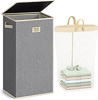Vista 24 de SOLEDI - Canasta de lavandería con tapa de 100L, canasta de ropa plegable grande y alta, cesta de lavandería con bolsa removible fácil