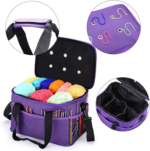 Miniatura 5 de Yinsun Kit de ganchillo con 24 hilos para principiantes, juego de ganchillo con accesorios de almacenamiento de hilos, hilo para ganchillo y tejido,