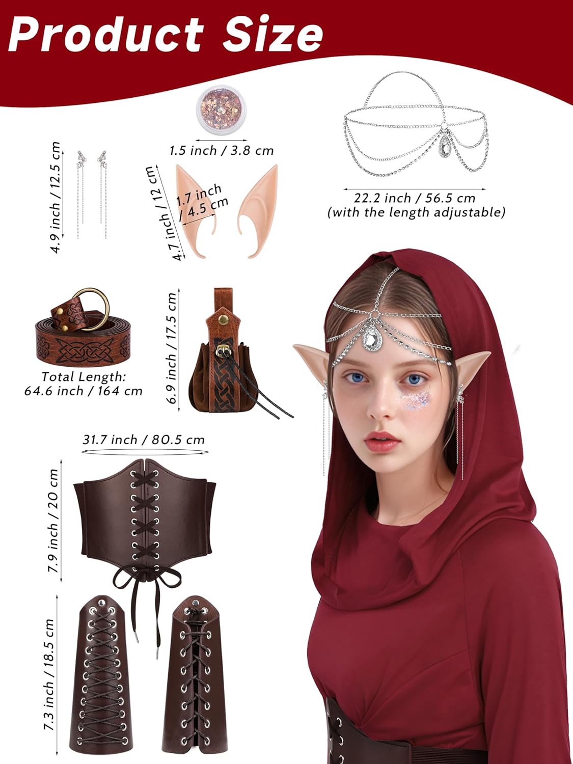 SOMSOC Women Renaissance Halloween Fairy Costumes Medieval Hooded Robe Lace Up Dress Accessories Set Cosplay - Image 2