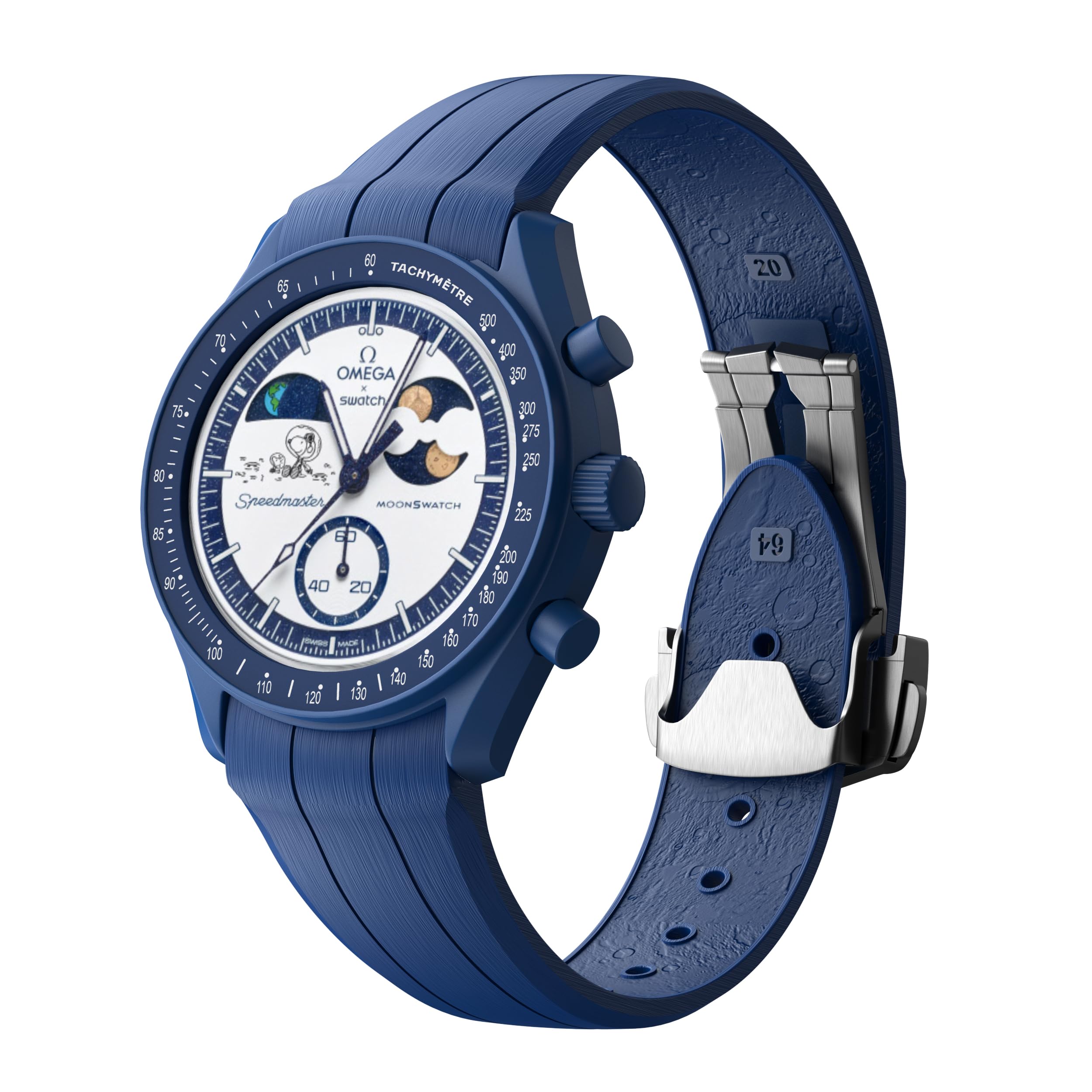 Armband für Omega X Swatch MoonSwatch Watch 20 mm, Faltschnalle, Mondbodenstruktur, kompatibel mit Omega Swatch Moonswatch Speedmaster, gebogen, keine Lücken, Ersatzband für Damen und Herren - 1