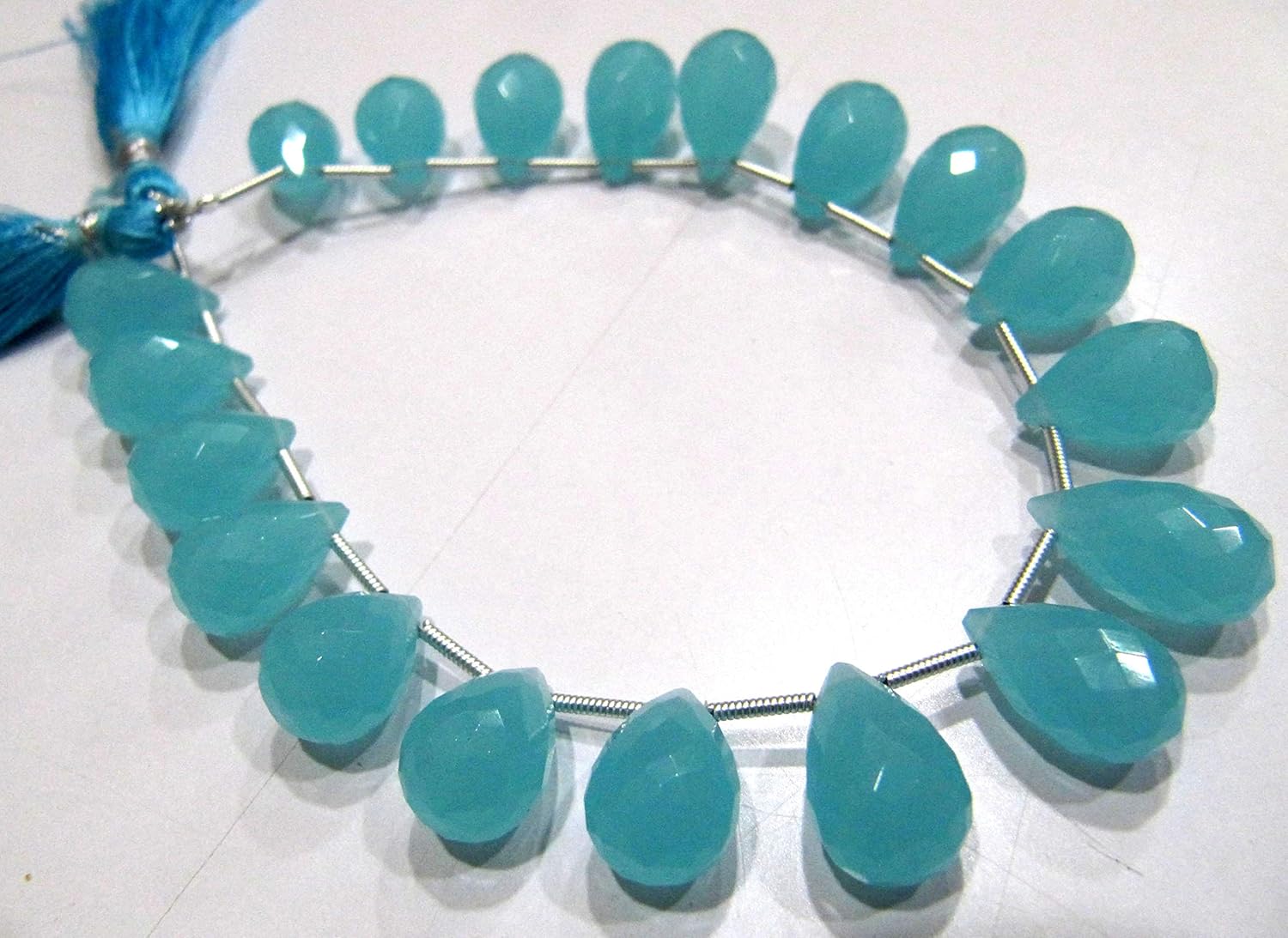 Aqua Chalcedony 10x14mm Tear Drop Shape Hydro Quartz Gemstone Briolette Beads Strand 8 Inches