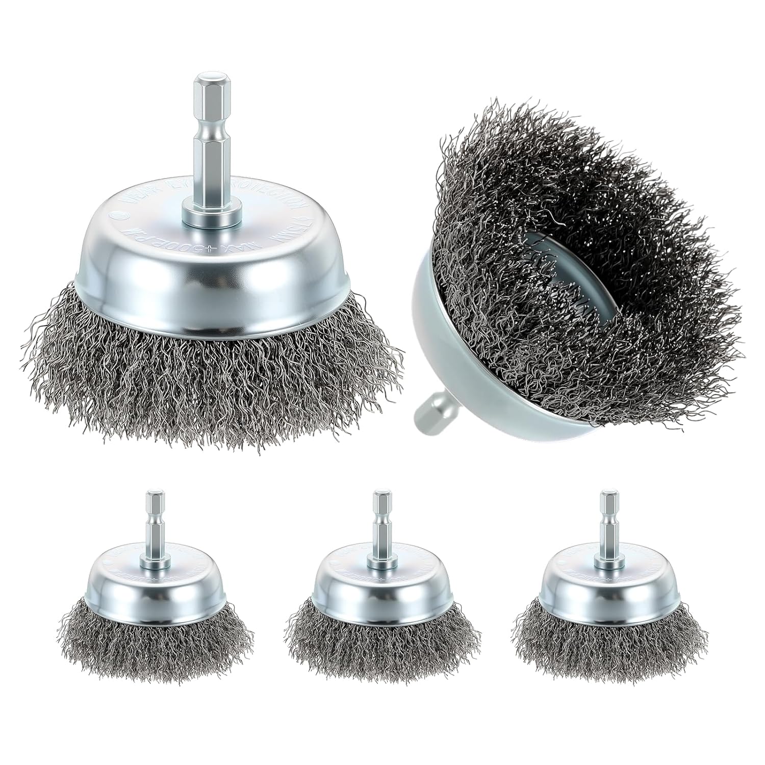 Wire Brush for Drill (3"/75mm) 5Pack, Crimping Steel Wire 0.012" (Carbon Steel) Wire Brush Drill Attachment with 1/4" Hex Shank - for Rust, Cleaning, Deburring on Cast Iron