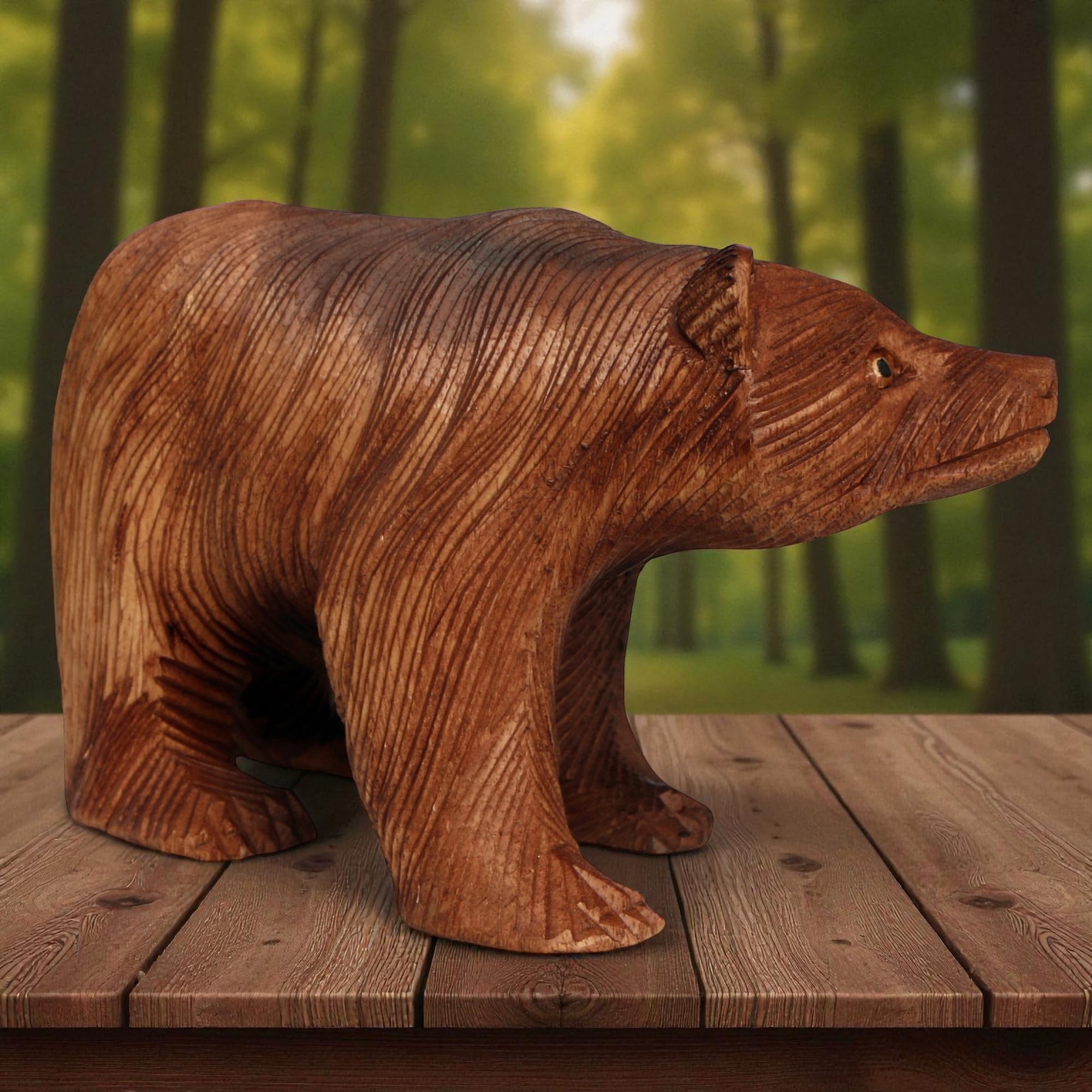 Grizzly Bär - aus Holz in Handarbeit geschnitzt Geschenk-Idee zur Deko Figur Braunbär Statue