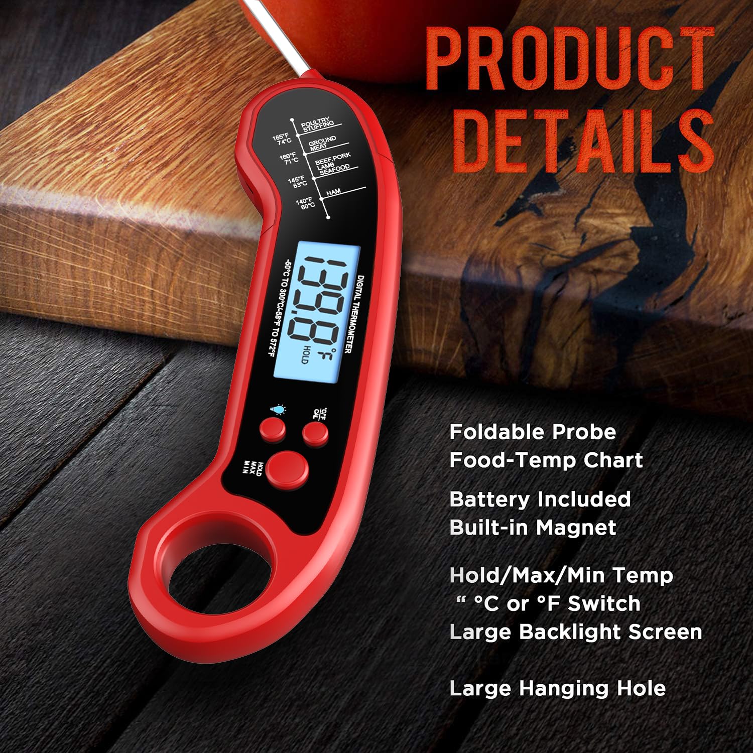 Termómetro digital de carne de lectura instantánea para parrilla y cocinar, termómetro de alimentos impermeable para cocina y exterior, barbacoa, pavo, dulces, líquidos, carne de res