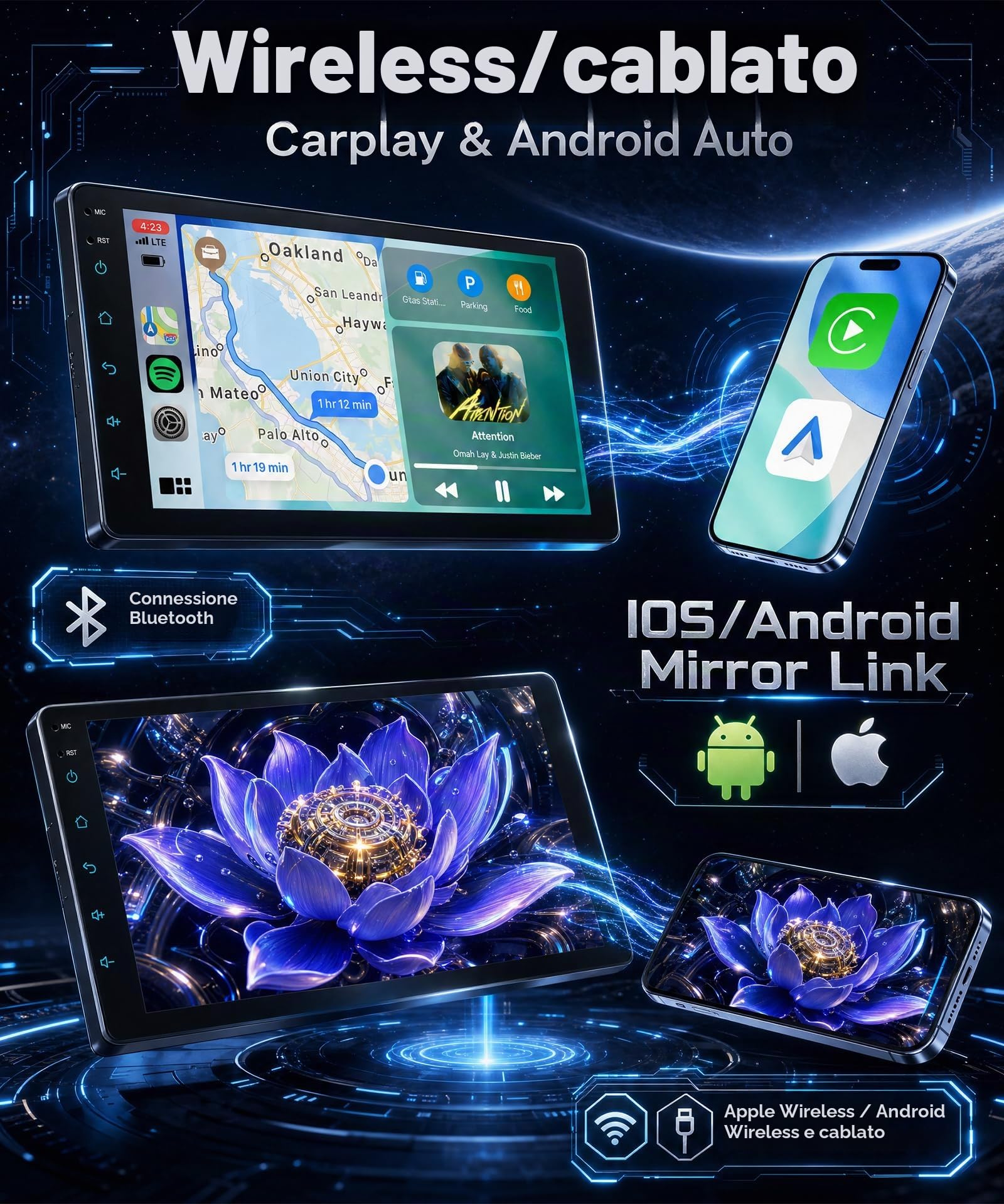 Rimoody Autoradio per Mercedes Benz Smart Fortwo 451 2005-2010 Wireless Carplay Android Auto You-Tube Vi-Link Bluetooth FM/RDS DSP EQ, 9 Pollici Touchscreen Radio Mirror Link SWC Telecamera Posteriore