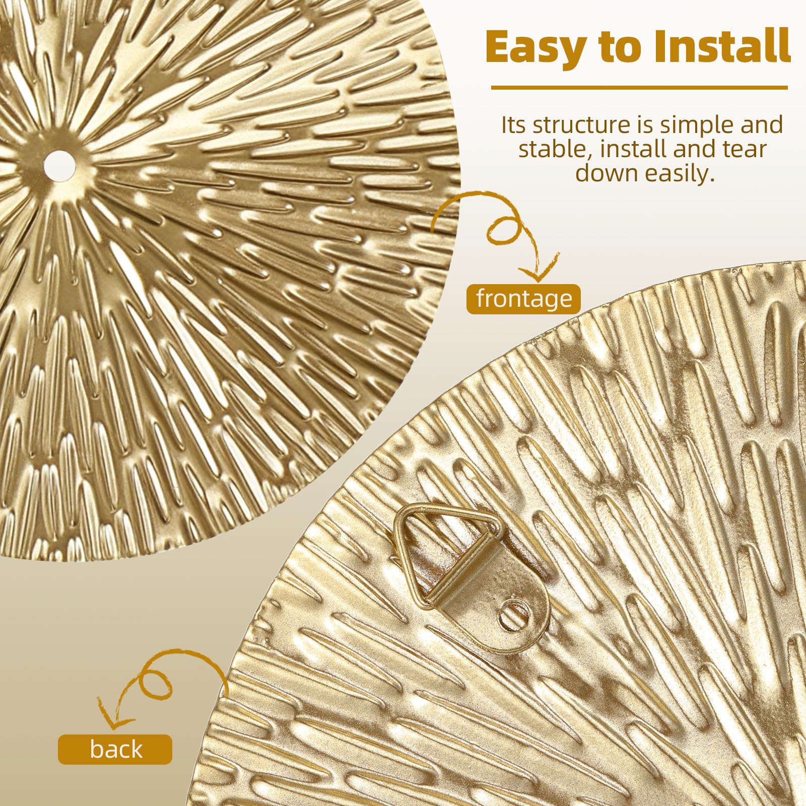 TEHAUX Decoración de Pared de Metal Circular Dorada 6 Piezas, Pared