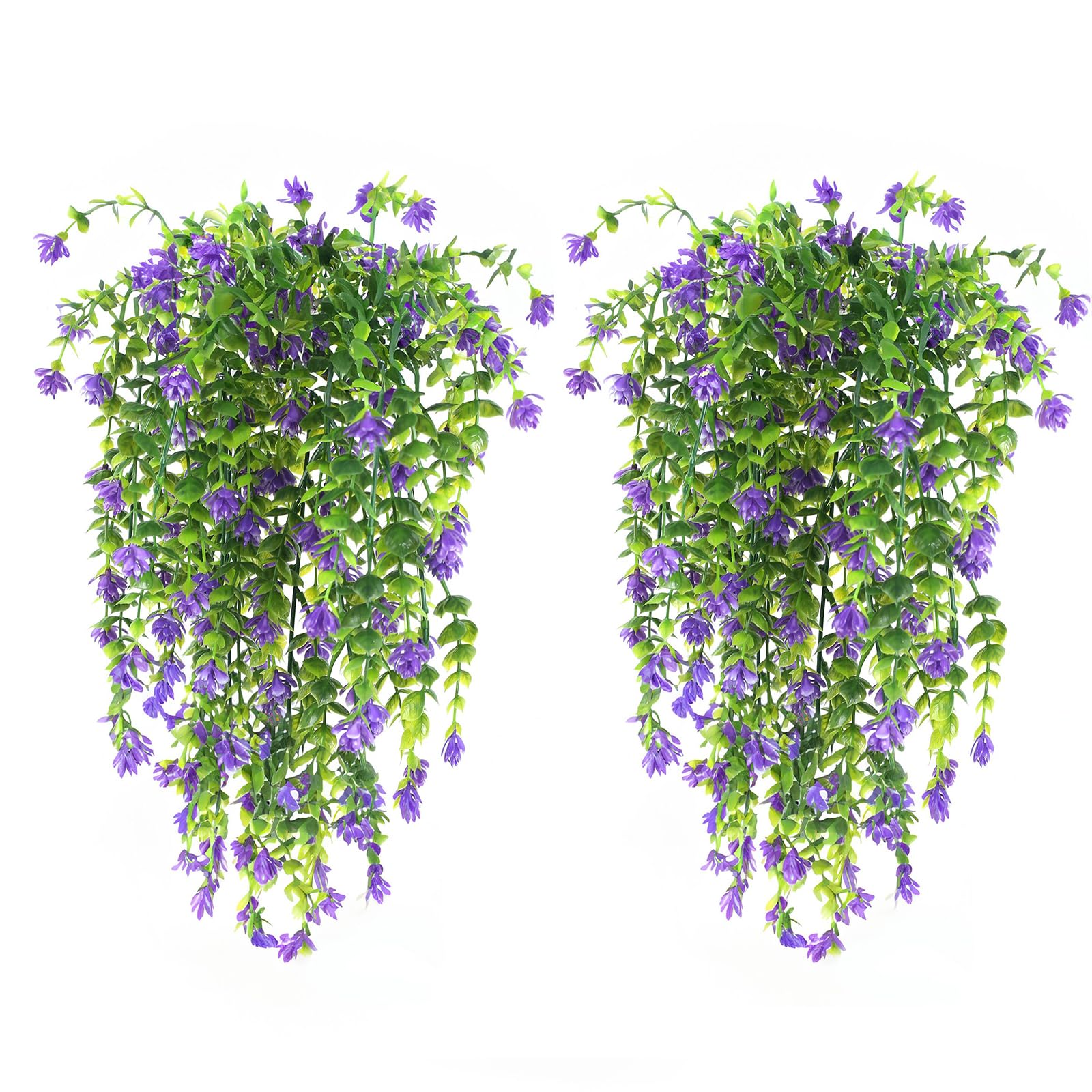 Leixi 4Pcs Artificial Hanging Flowers, UV-Resistant Fake Hanging Plants Flower Bouquet for Wall Home Room Garden Yard Patio Wedding Indoor Outdoor Decoration (Purple)
