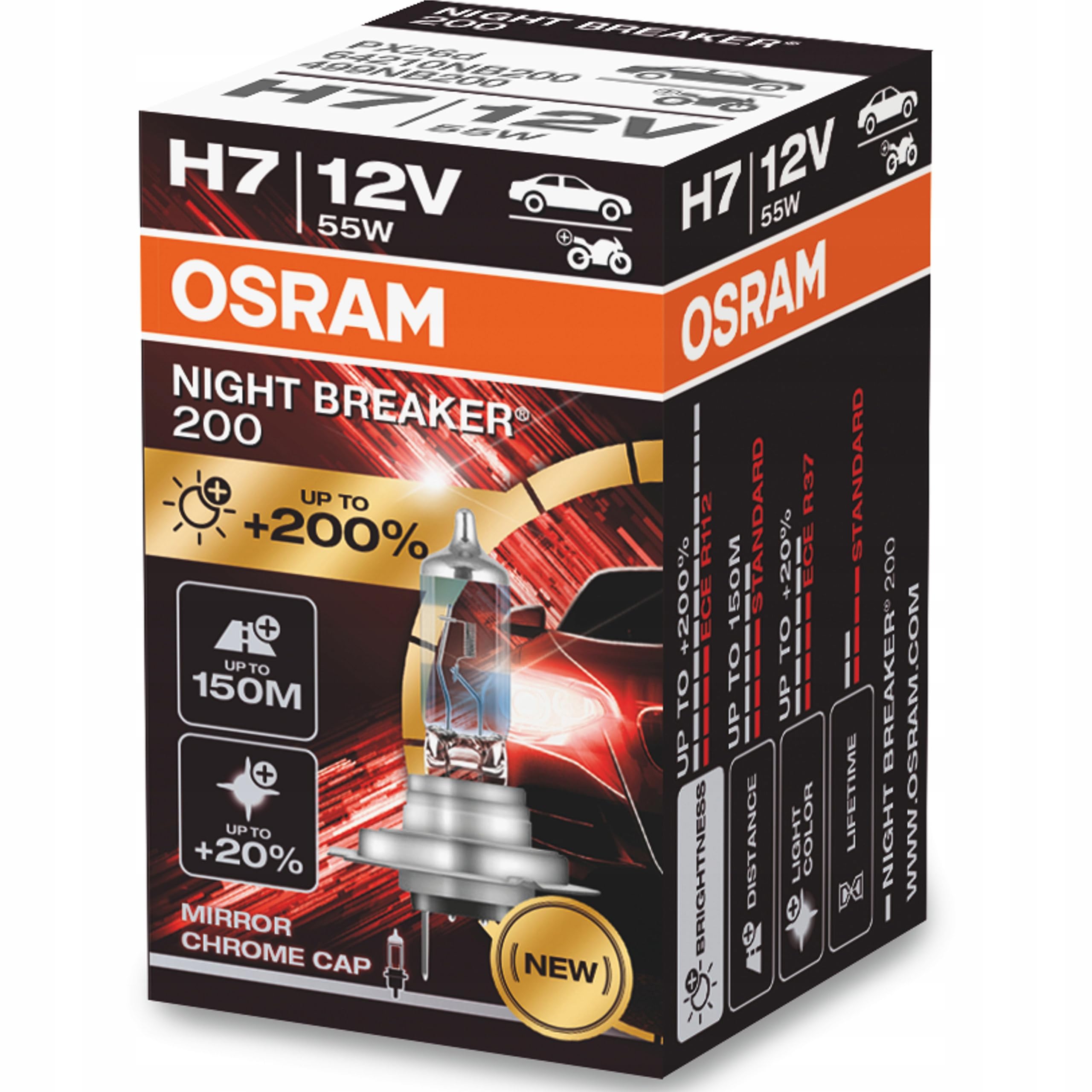 OsramH7 PX26d Night Breaker 200 Halogen Headlight Lamp with Blister Box, 12V, 55W