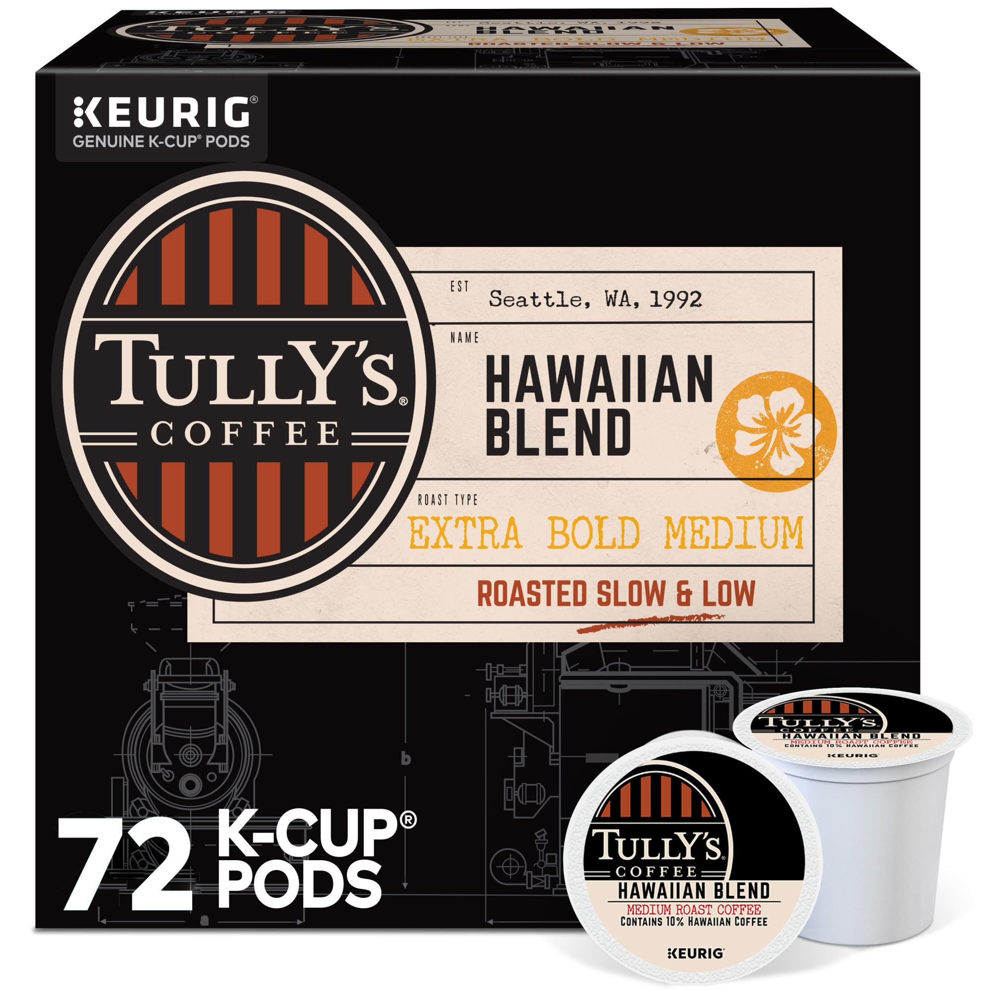 Tully's Coffee Hawaiian Blend Keurig Single-Serve K-Cup Pods, Medium Roast, 72 Count