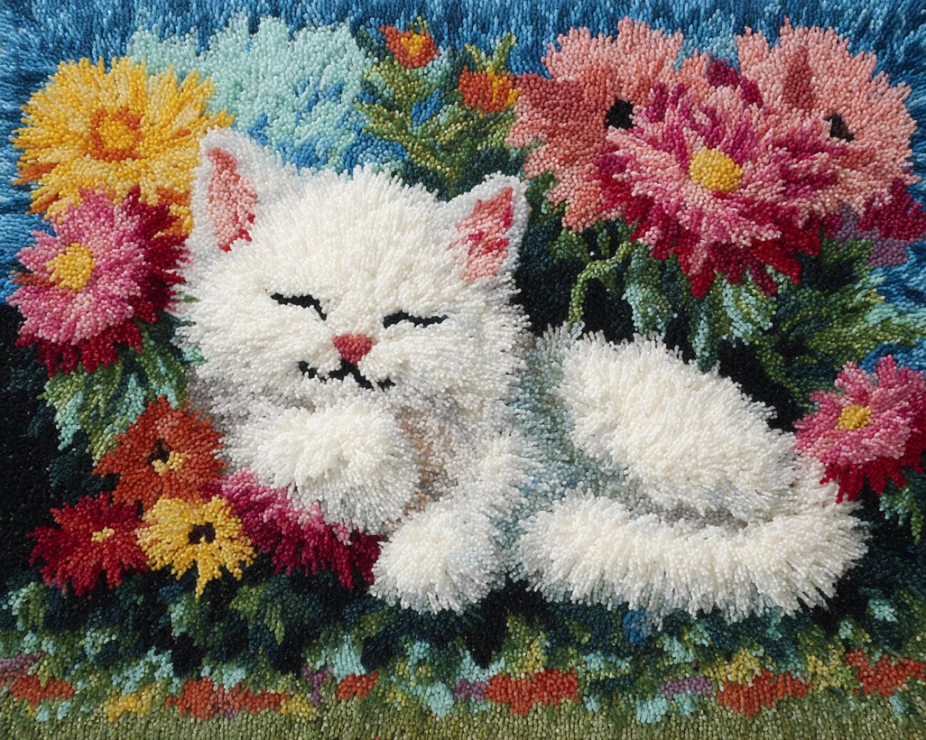 Henypt DIY Latch Hook Rug Kits Cats and Flowers 55x75cm