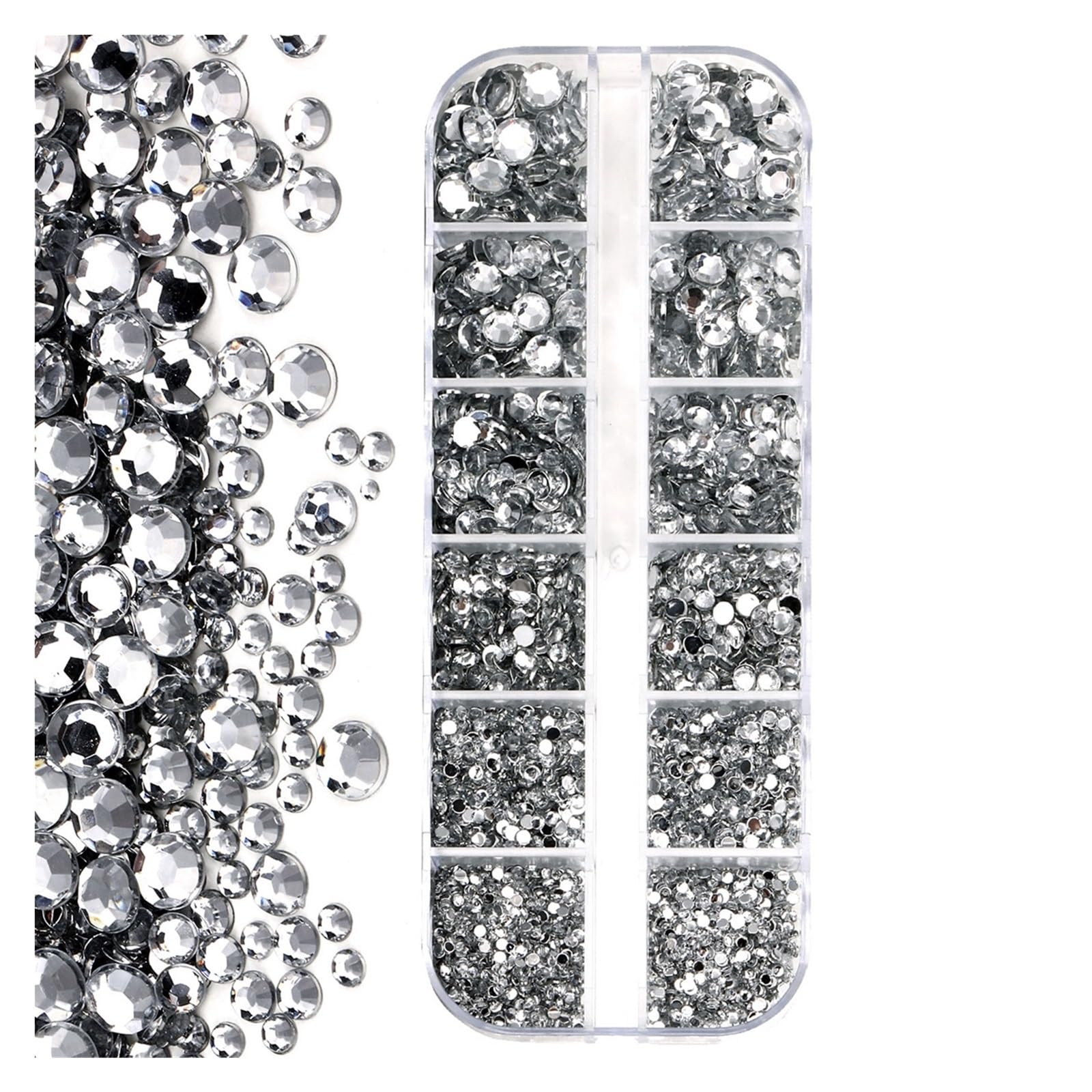 Mixed Glitter Nail Rhinestones 2mm Mini Acrylic Flatback 12 Grids Manicure
