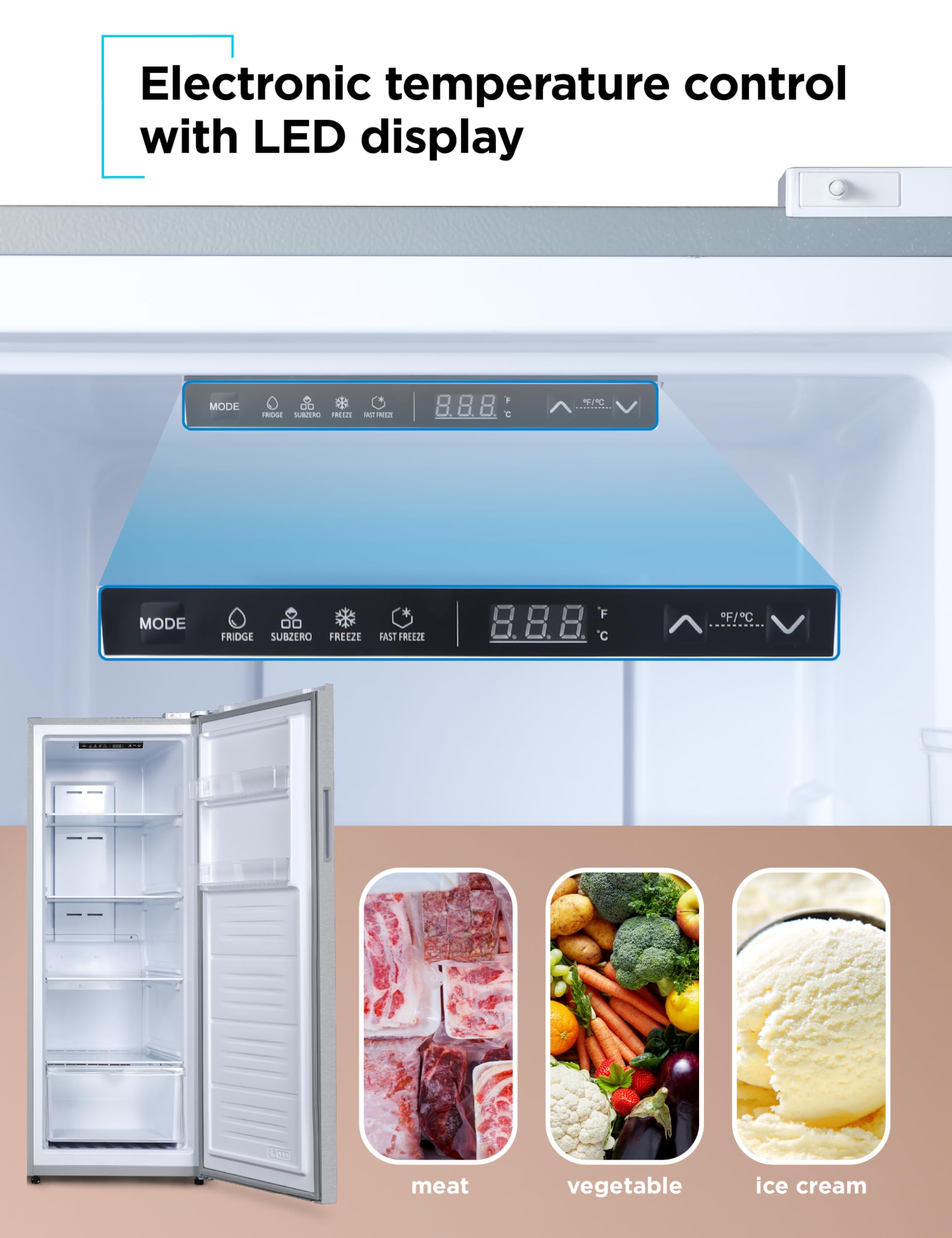 Black+Decker 11 cu. ft. Convertible Freezer Refrigerator, Upright Freezer With Glass Shelves, Reversible Door, Energy Star Rated, Frost Free, BUC1100X - View 4 | Fridge.com