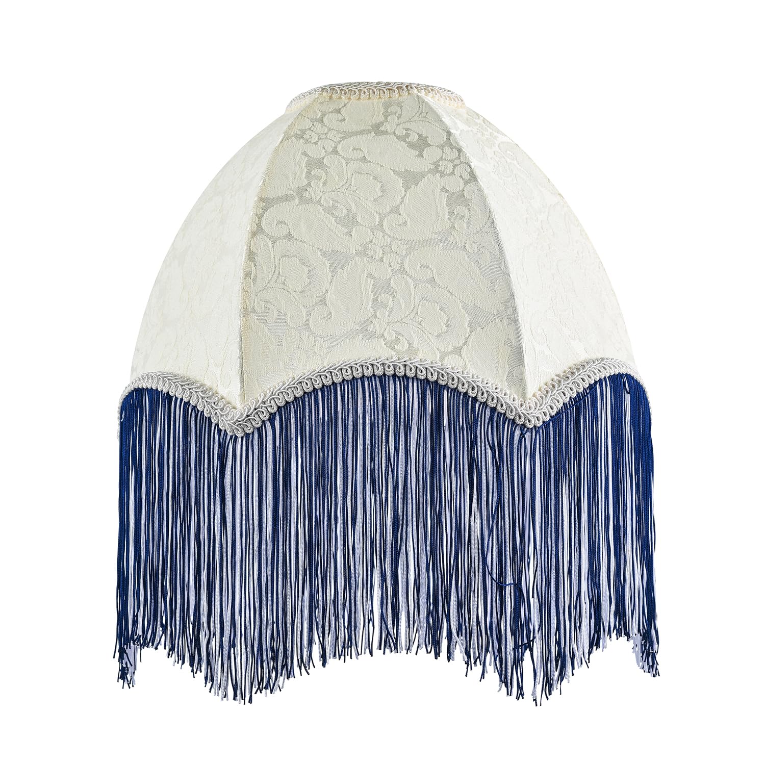 Happy Homewares Victorian Velvet Lamp Shade - Cream Floral - Blue Tassels - 12 inches