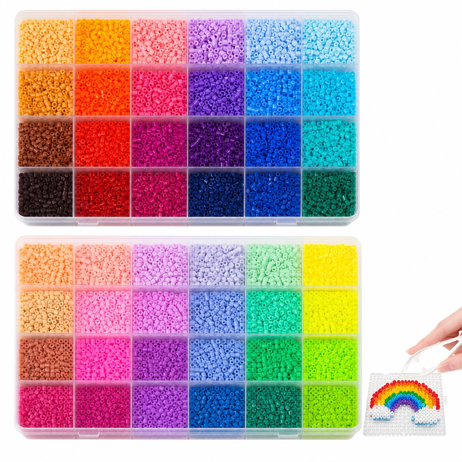2-Pack 24-Colour Fuse Beads Kit with 2 Compartment Cases and Colour Cards