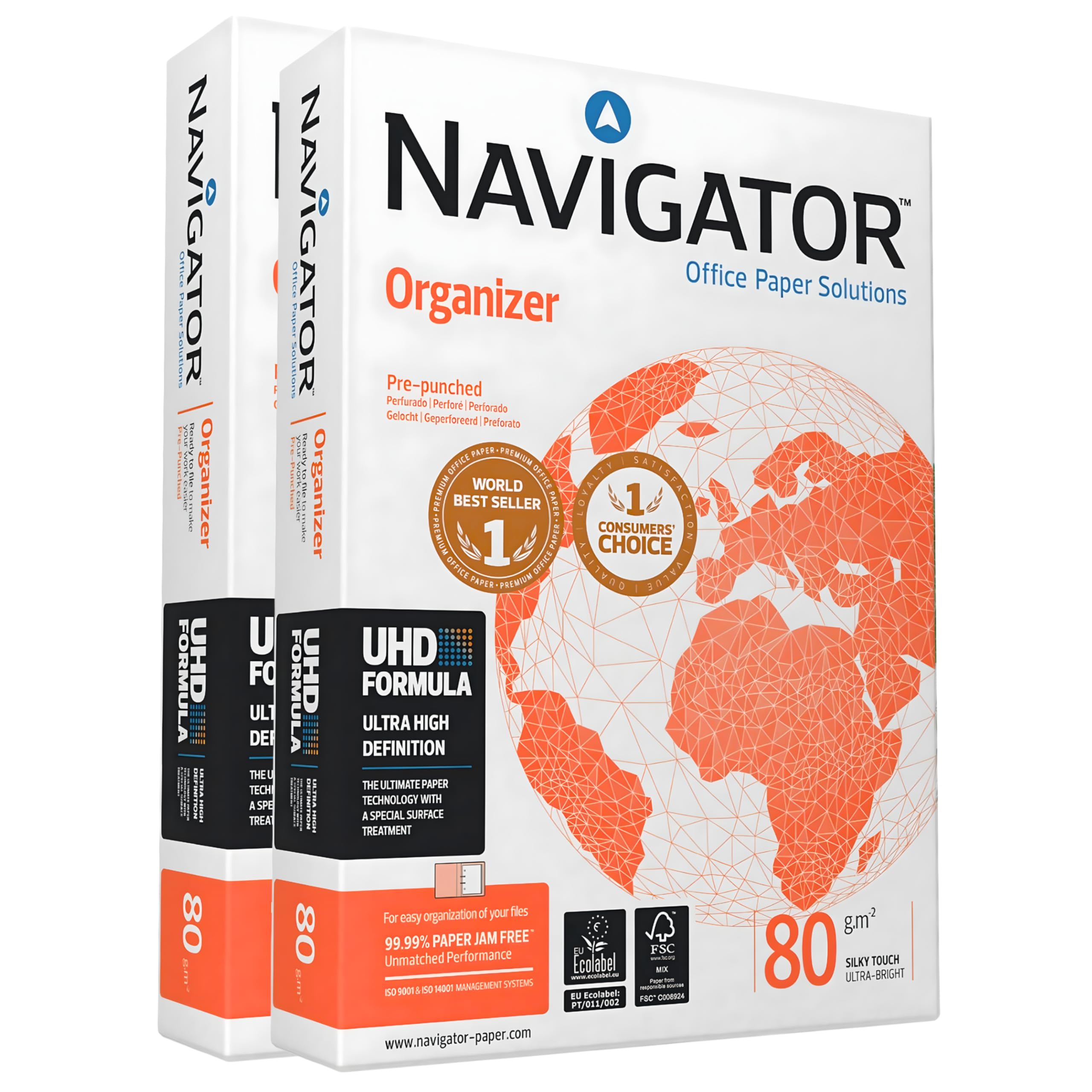 Navigator Organizer 4 Fori · 80 gr Carta A4 · 1000 fogli (2 risme) · UHD Formula · Raccoglitori ad Anelli a4