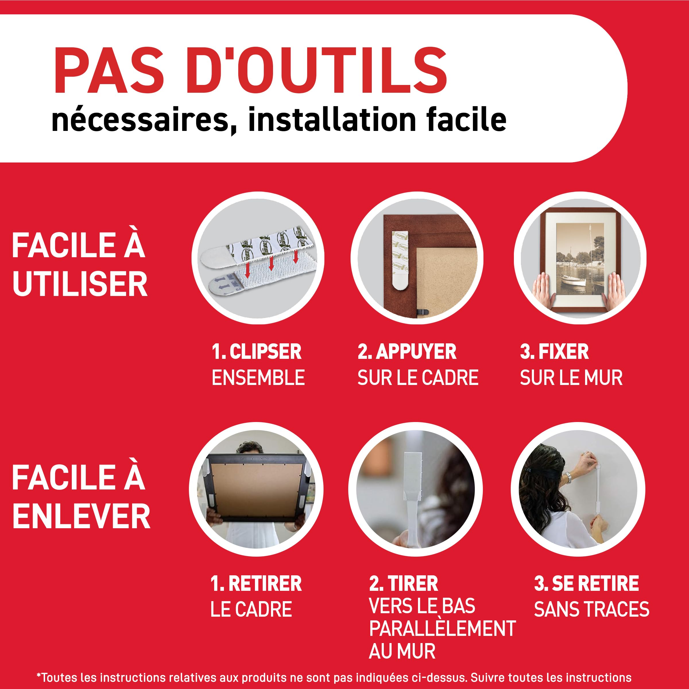 Command Languettes Accroches Tableaux Très Grandes 10 Paires Blanc 9 kg Sans Outils Fixation sans Dommages