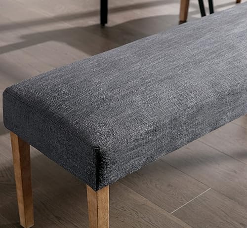 Vista 4 de Wahson Juego de 2 bancos de comedor tapizados de lino de granja, asiento de comedor de 45 pulgadas de largo con patas de madera natural, color carbón