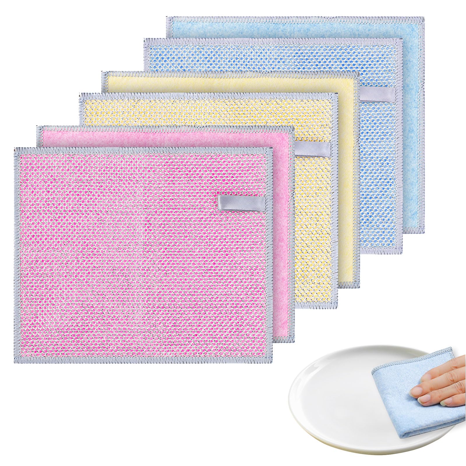 Viilich Pack of 6 Multi-Purpose Wire Dishcloths, Scourer, Cleaning Cloth, Multifunctional Non Scratch Wire Dishcloth, for Wet and Dry, Reusable Cleaning Cloths, for Kitchen